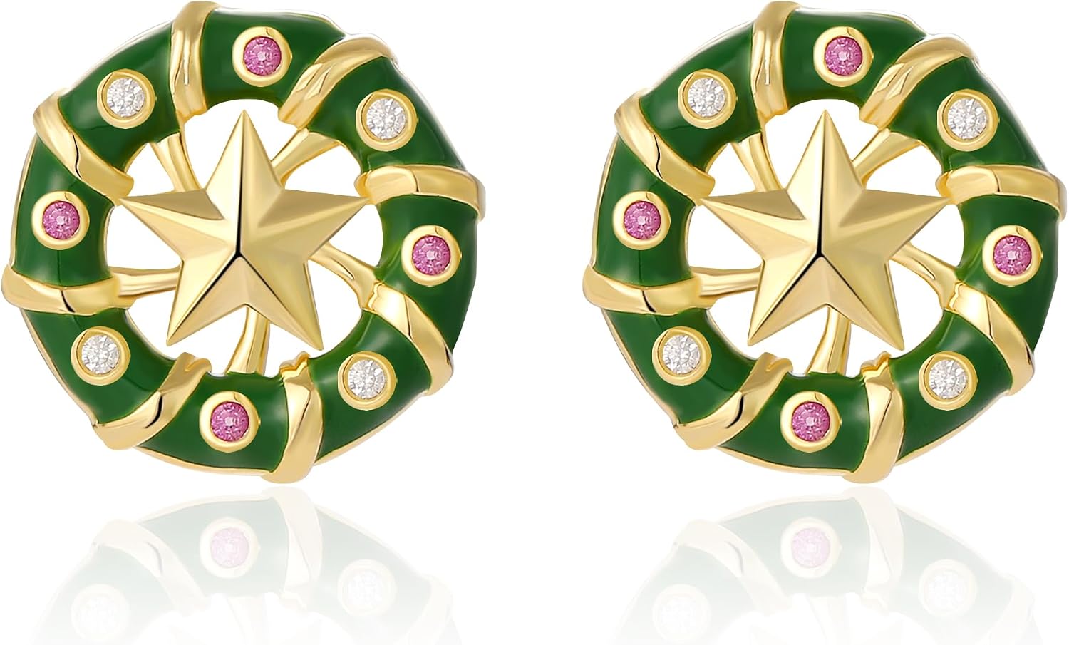 Christmas Earrings Gold Christmas Wreath for Women S925 Sterling Silver Holiday X Mas Jewelry Gifts