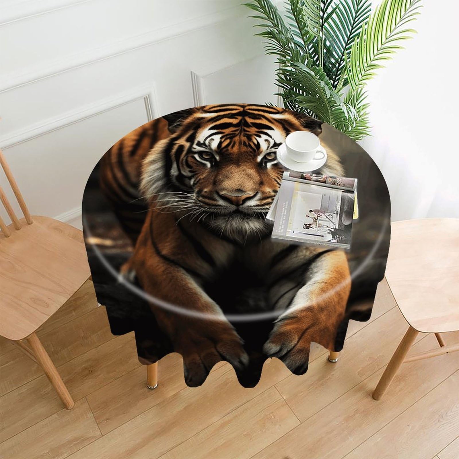 VstaDank Wild Animals Tiger Tablecloth Easy to Clean Polyester Round Table Cover Washable Round Table Cloth Wrinkle-Free Circle Decoration Tablecloth for Kitchen Dining Room 60"