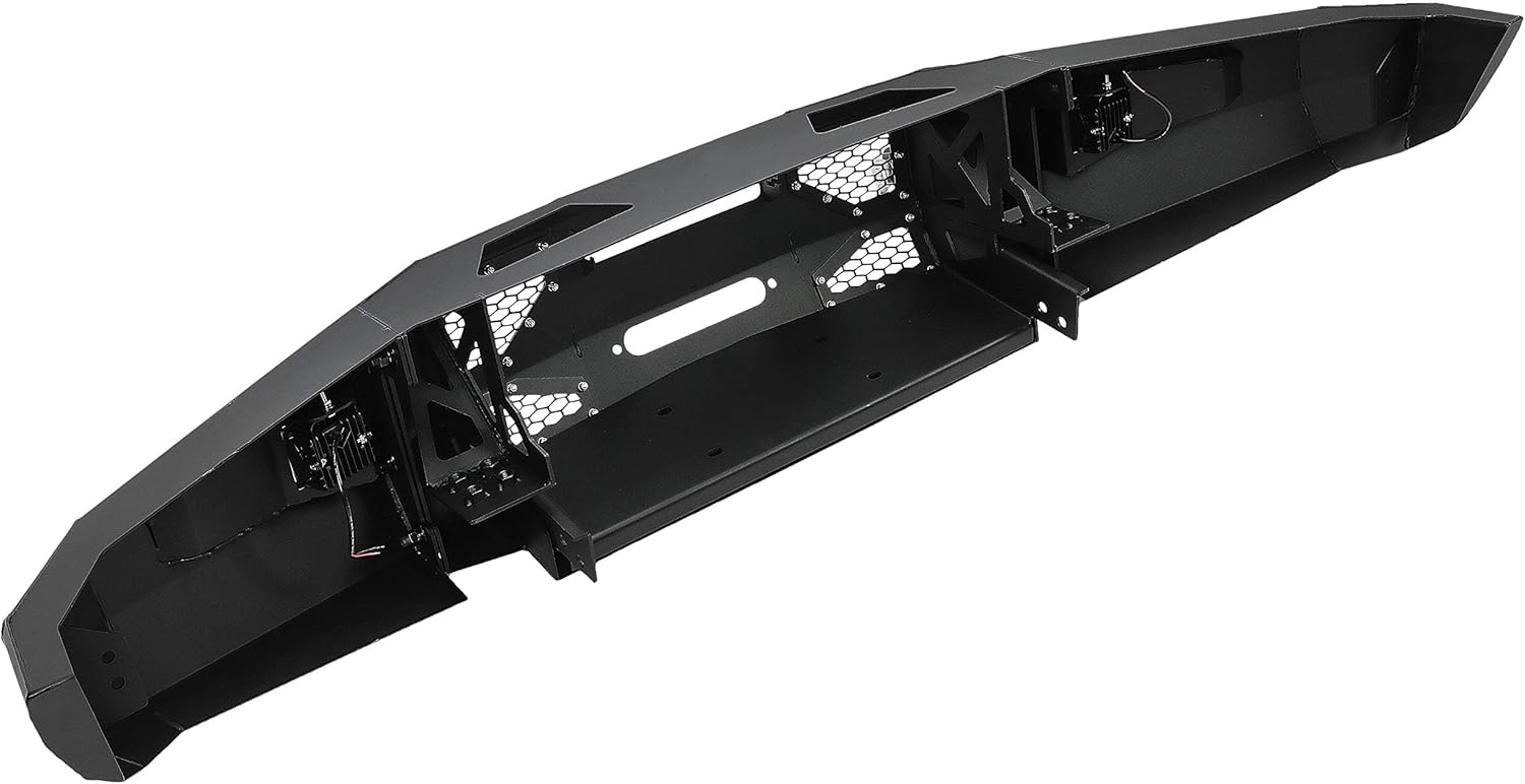 ECOTRIC Front Bumper Compatible with 2017-2022 Ford F250 F350 F450 Super Duty W/LED Light, Winch Plate and D-Rings 3 PCS Bumper Assembly Steel Powder Coated Black - 2 packages