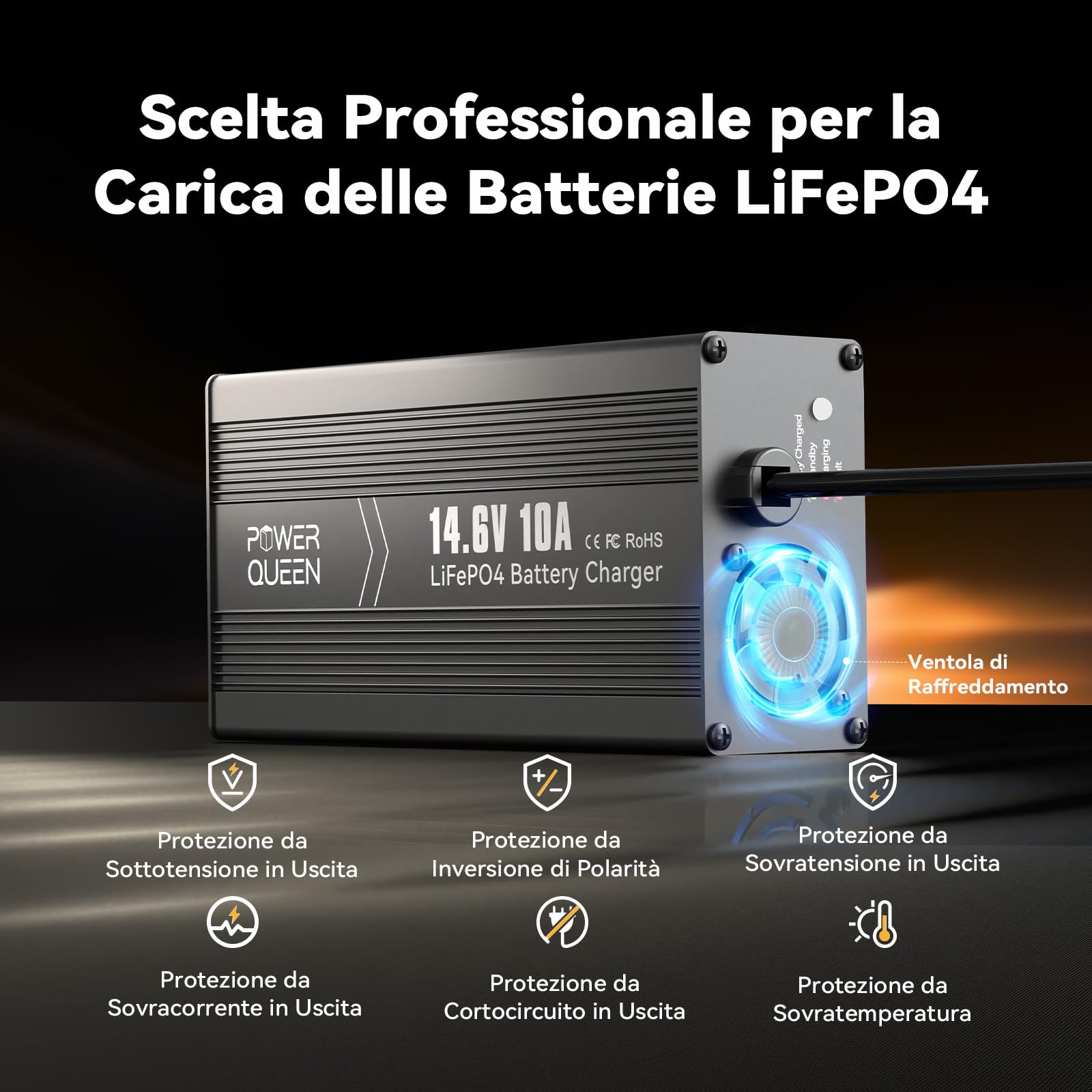 Power Queen Caricabatterie Al Litio Lifepo4, 14.6 V 10 A, Completamente Automatico, Ricaricabile, Con Più Misure Di Sicurezza