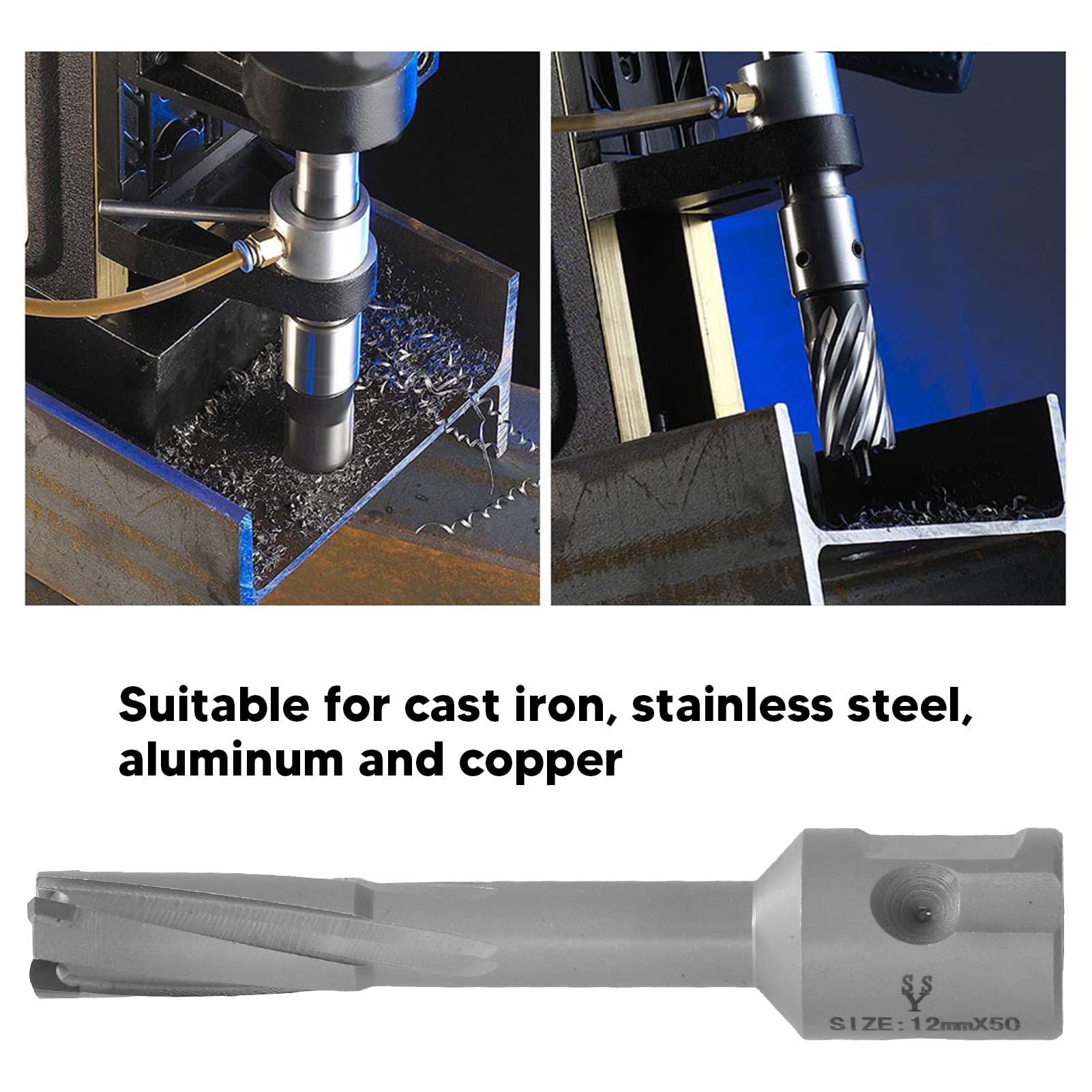 Carbide Tipped Annular Cutter, Annular Core Drill Bit 50mm Depth Efficient Precise Cutting 40CR Carbide Hollow Core Drill Bit (12mm)