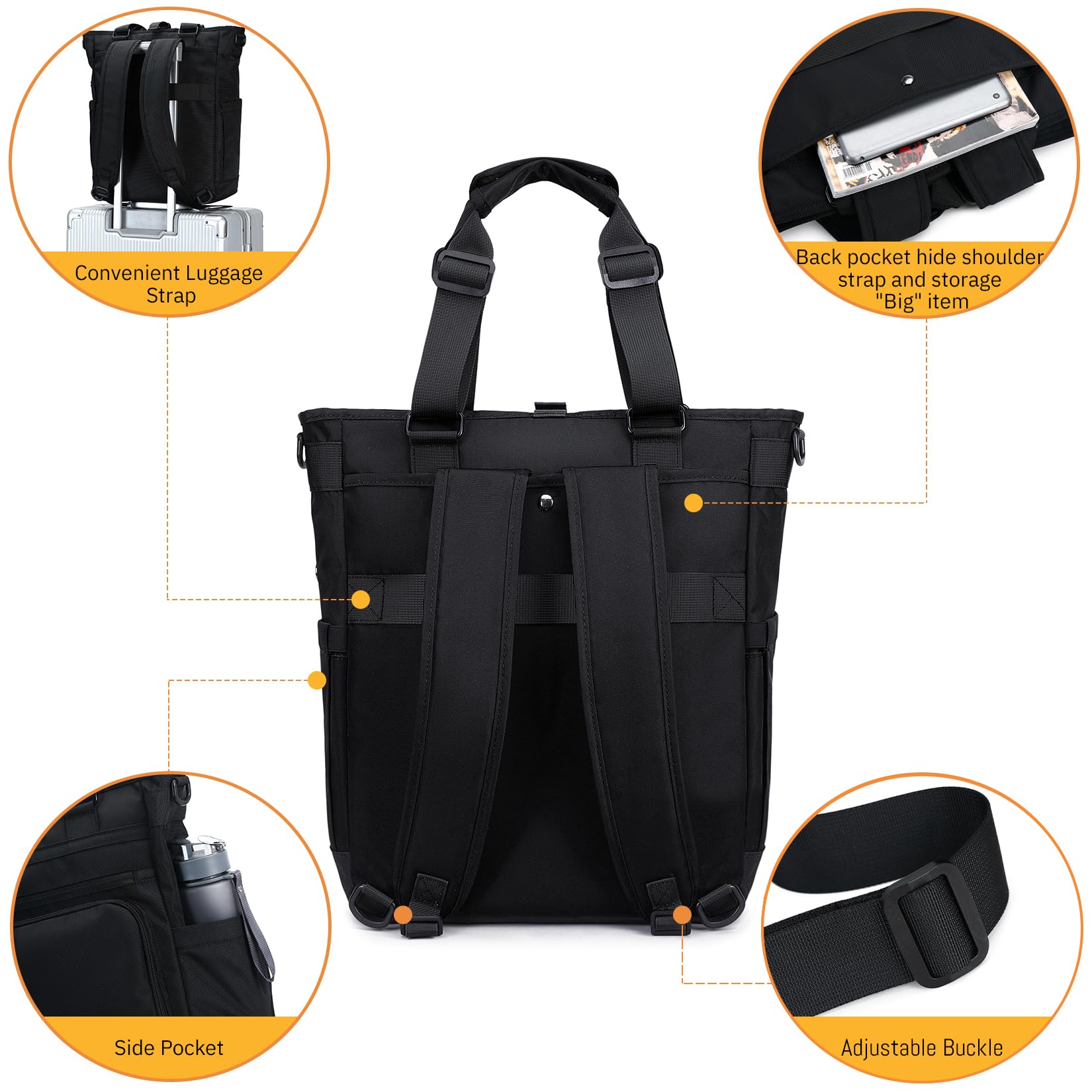 mygreen Borsa trasformabile per computer portatile, borsa a tracolla, 15/15,6 pollici, multifunzione, per affari, scuola/viaggi, nero