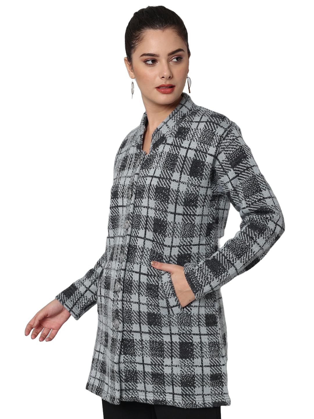 ewools Women's winterwear Woolen Checkered fullsleeves Cardigans Sweater (Grey, X-Large)-picture-19
