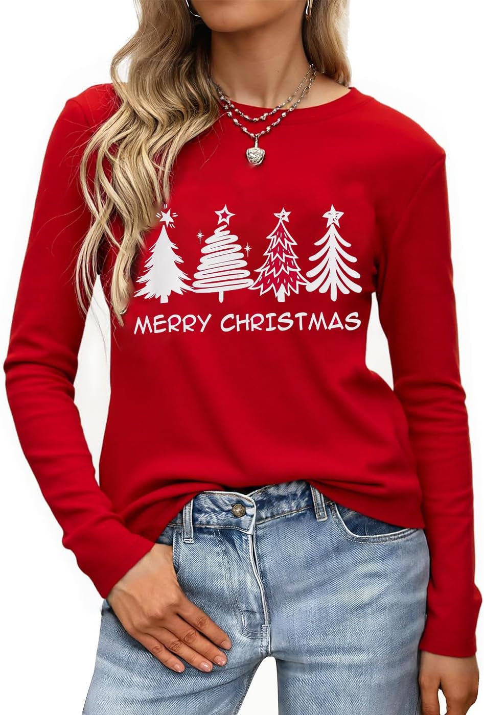 Women Christmas Shirts Long Sleeve Holiday Pullover Tops Merry Christmas Graphic Xmas Gift T-Shirt