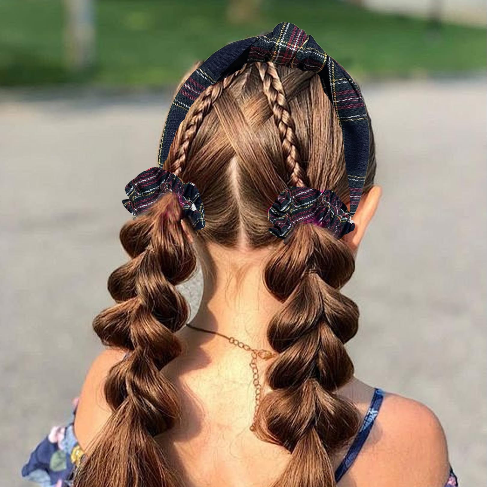 Luxury Plaid Padded Headband & Matching Oversized Scrunchie Set NEW Sunset Sync Patchwork Plaid Matching Scrunchie – Hudson  main image 3