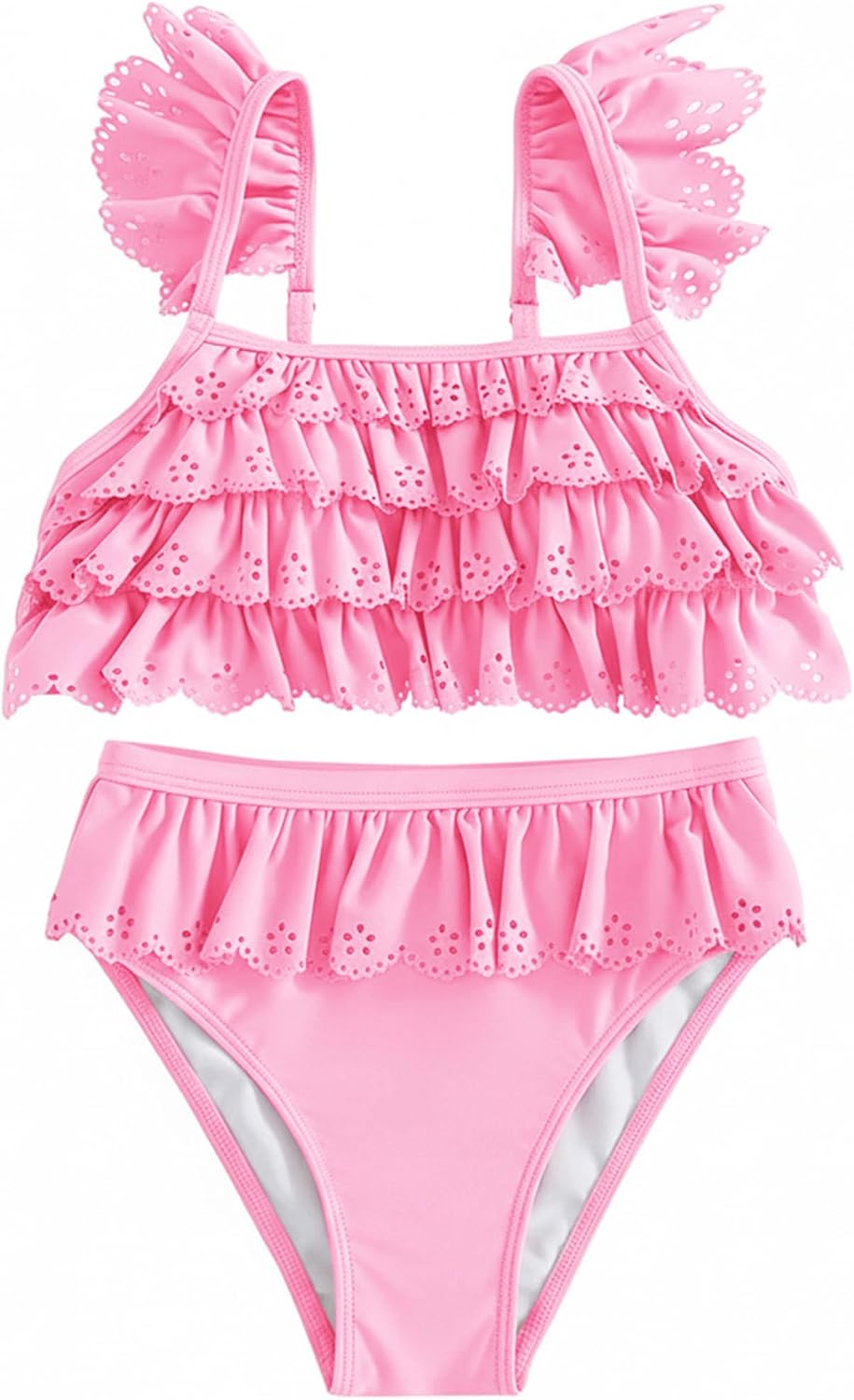 Girl's Swimsuit 2 Piece Tankini Swimsuits for Girls Layered Ruffle Bathing Suit Cut Eyelet Trim Swimwear 7-16Y