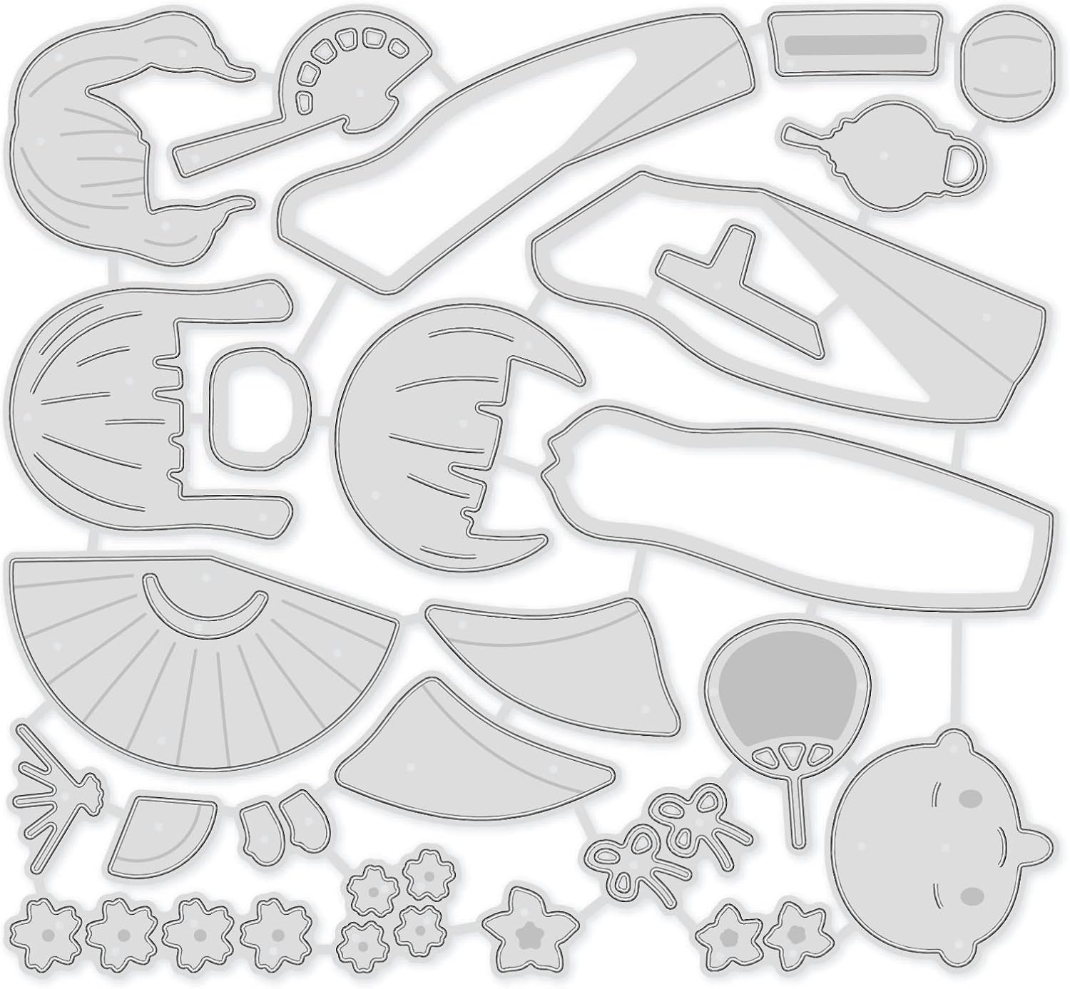 BENECREAT 5x4.6inch Oriental Metal Cutting Dies Japanese Geisha Kimono Fan Embossing Stencils Template for DIY Scrapbooking Album Decorative Paper Dies Card Making(0.8mm Thick)