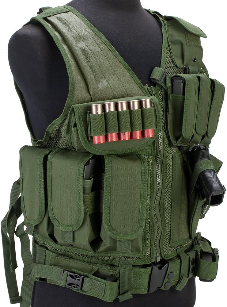 Evike - Matrix Special Force Cross Draw Tactical Vest w/Built in Holster & Mag Pouches (Color: OD Green) - (PID: 28492)