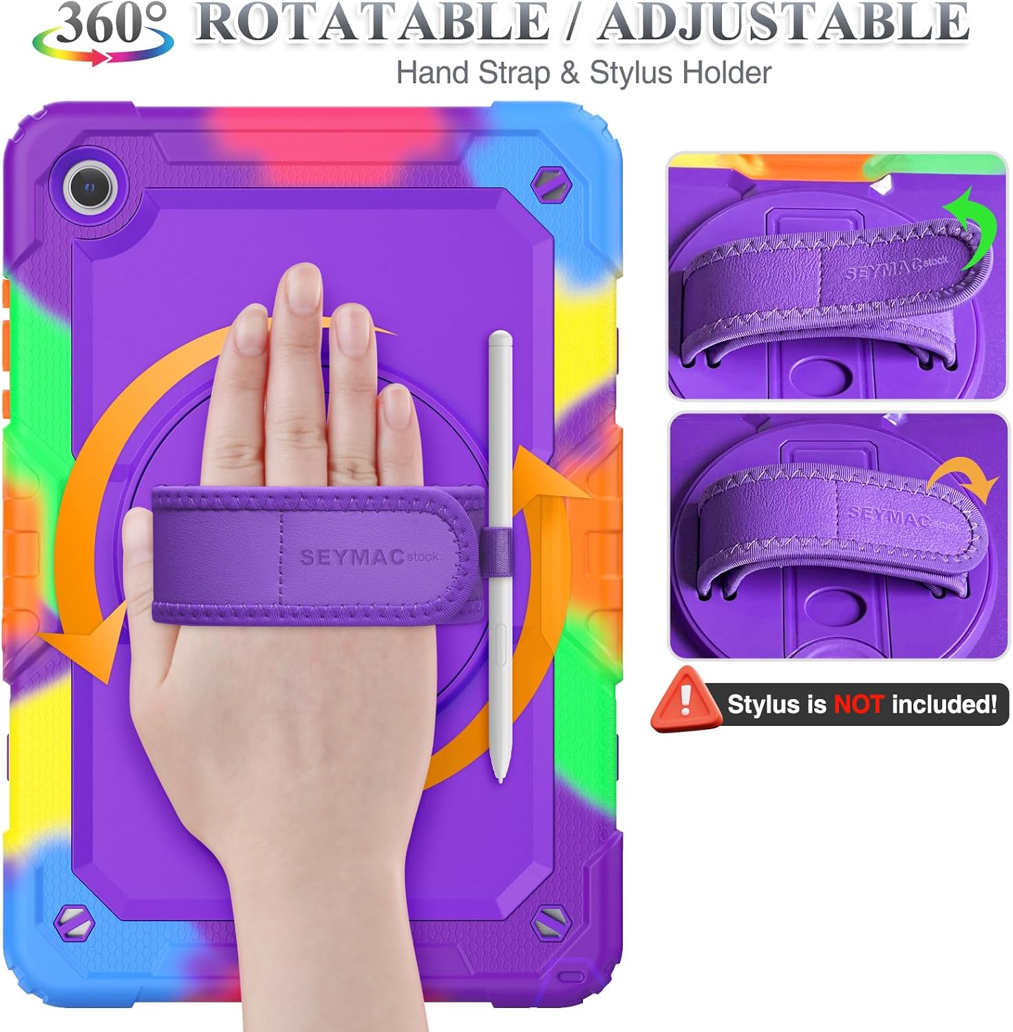 Condition photo showing New/Like New for seymac stock case for samsung galaxy tab a11+ plus/a9+ plus 11'', full-body drop protection case with screen protector pencil holder [360° rotating hand strap] &stand, purple+colorful purple+colorful a11+ plus/a9+ plus 11''