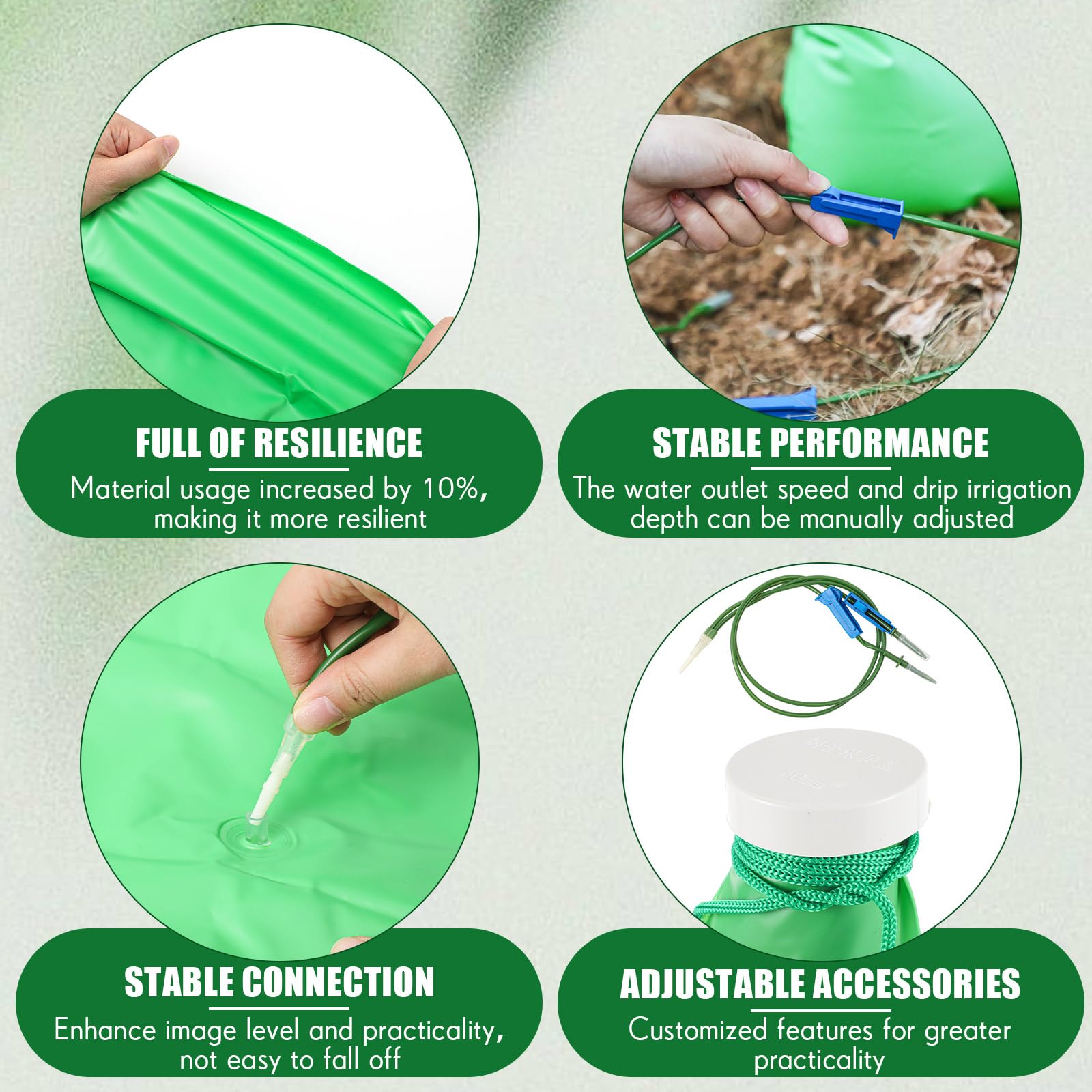 Tioncy 6 paquetes de bolsas de riego de árboles de 10.5 galones, bolsas de agua de riego de liberación lenta con salidas dobles ajustables, ajustables, reutilizables, goteo automático para árboles