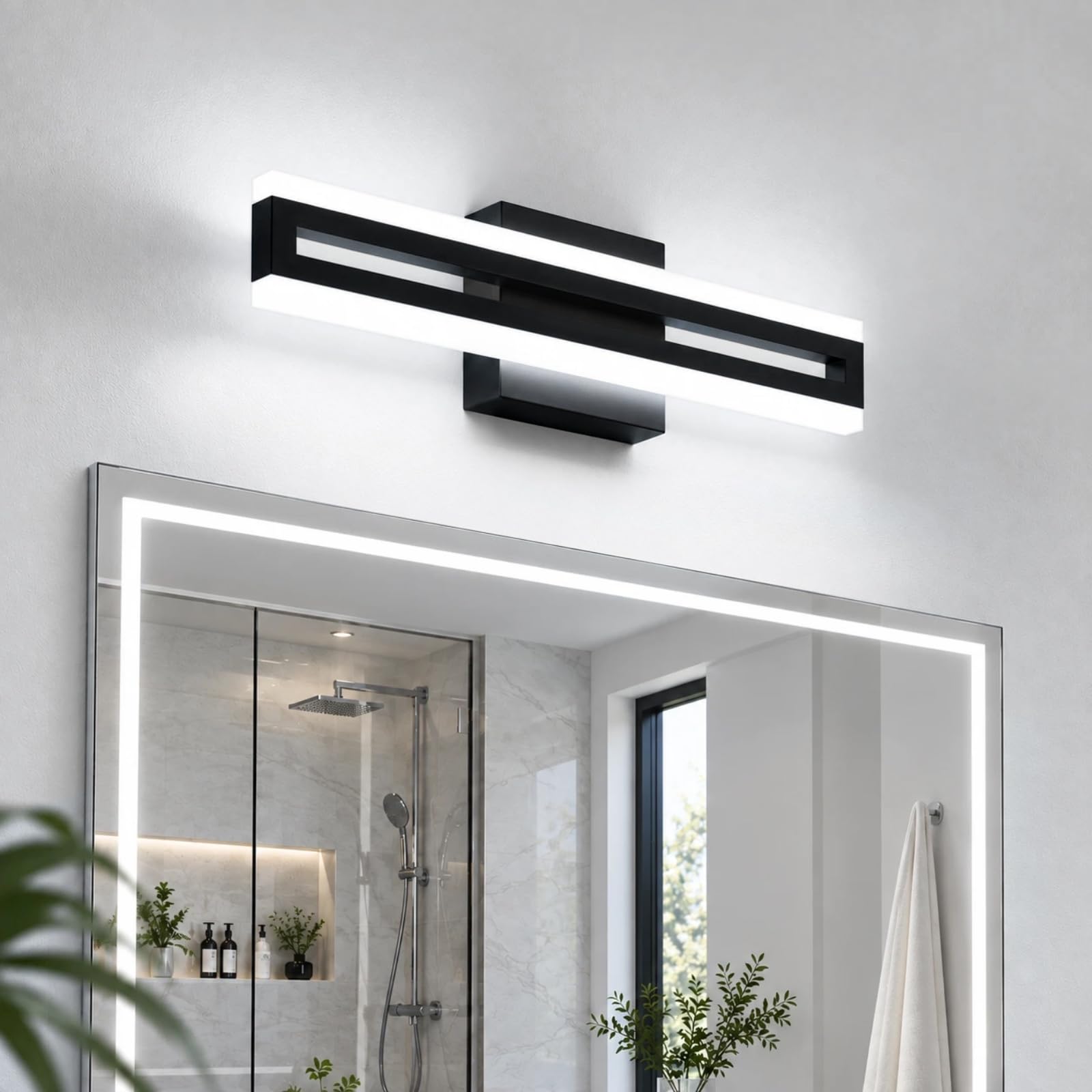 IZORRO Black Bathroom Light Fixtures, Modern LED Vanity Light Bar 16-inch