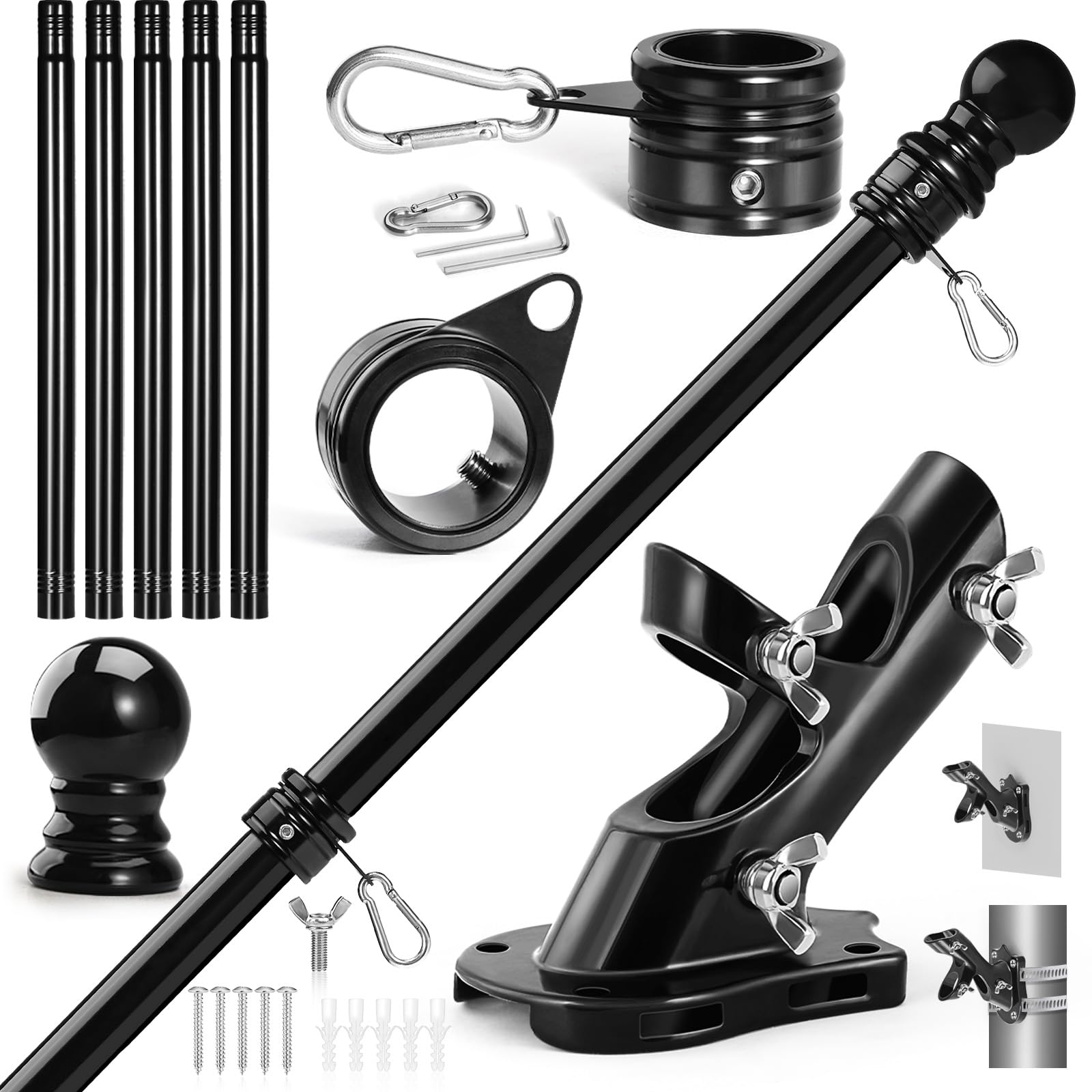 Photo 1 of Anovo 6 FT Stainless Steel Flag Pole Kit - Black