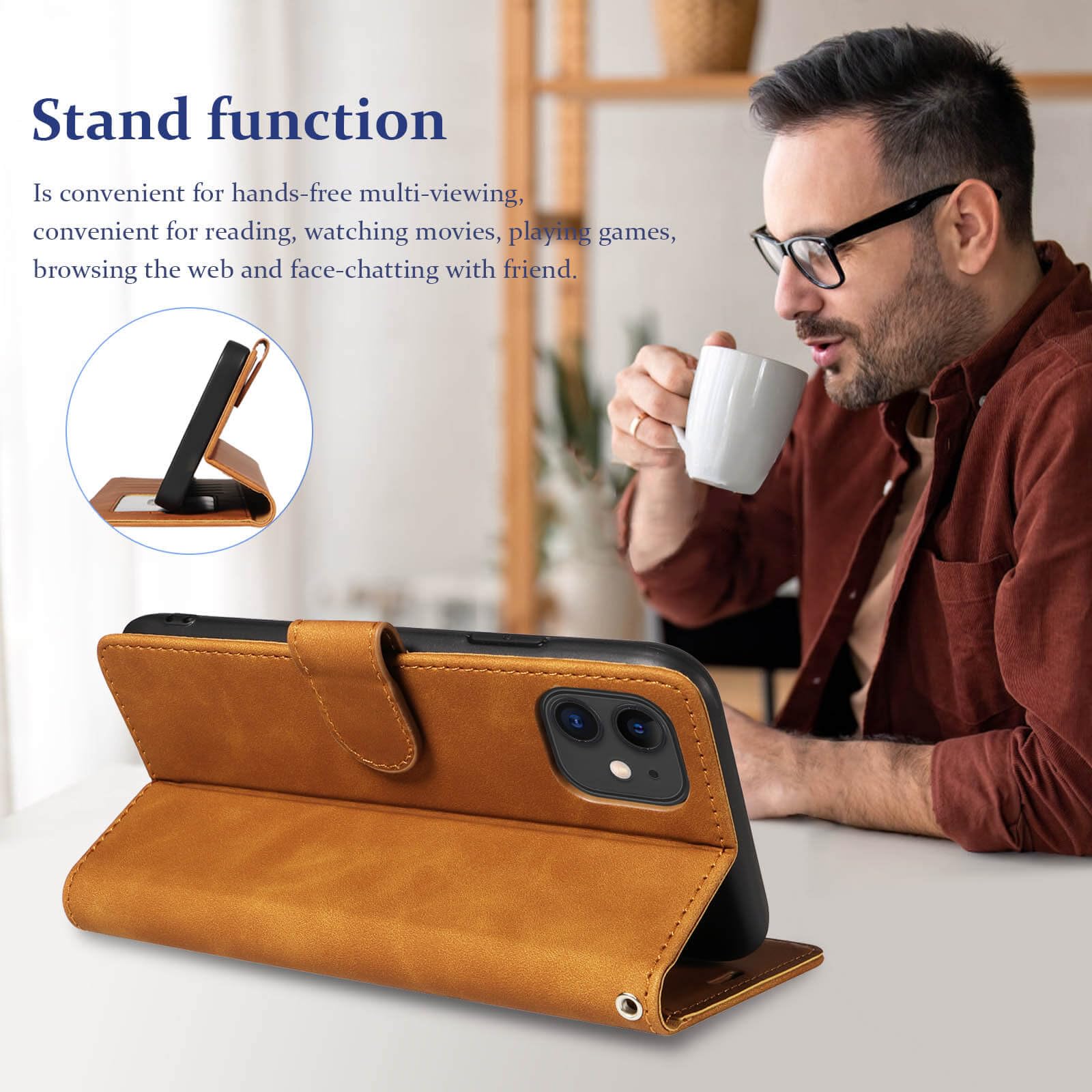 GOTOURED for iPhone 11 Phone Case Wallet, RFID Blocking 4 Card Slots, Wrist Strap, Kickstand, Magnetic Closure - Image 4