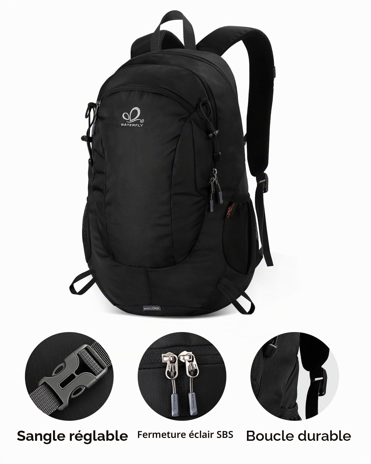 Waterfly Sac à Dos Randonnée 30L Homme Femme pour Voyage Trekking | Léger, Tissu hydrofuge, Multi-poches, Sac de Sport Daypack, Camping, Plein Air