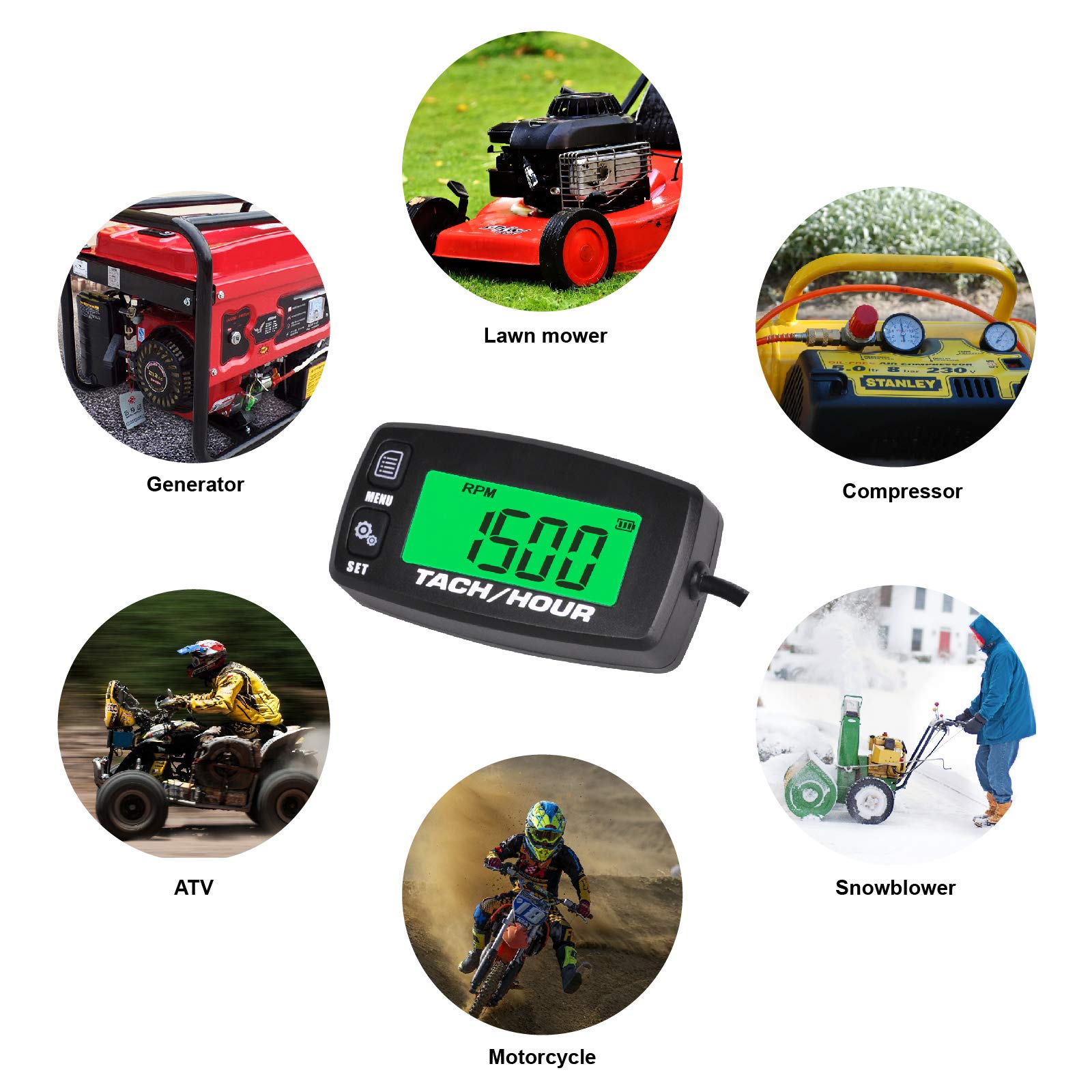 Runleader Digitaler Wartungs-Drehzahlmesser/Betriebsstundenzähler, Hintergrundbeleuchtung, Batteriewechsel für kleinen Benzinmotor, Wird für Rasentraktor-Kompressor-Hochdruckreiniger verwendet