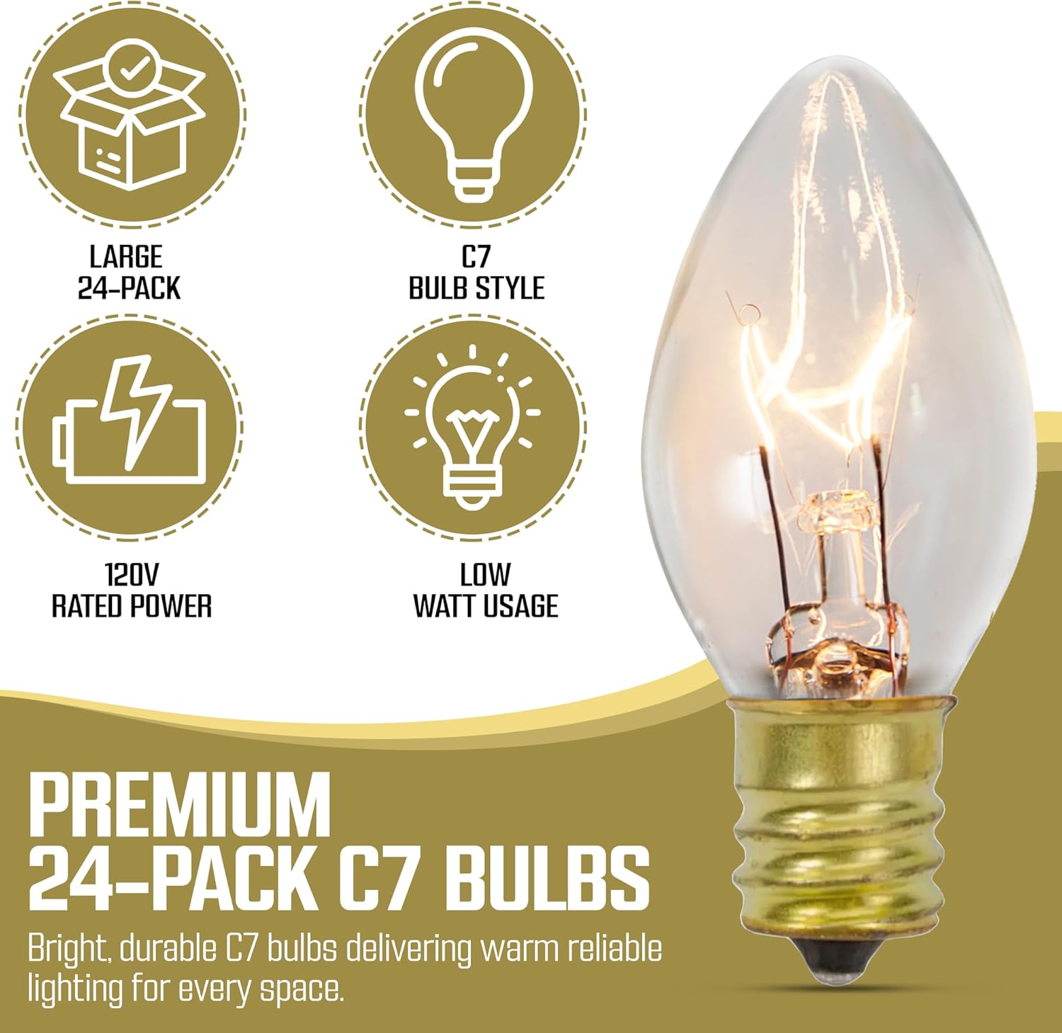 Iconikal 24-Count C7 Night Light Candelabra Bulbs 5-Watt, Clear for Lamps Nightlights Lanterns String Lights