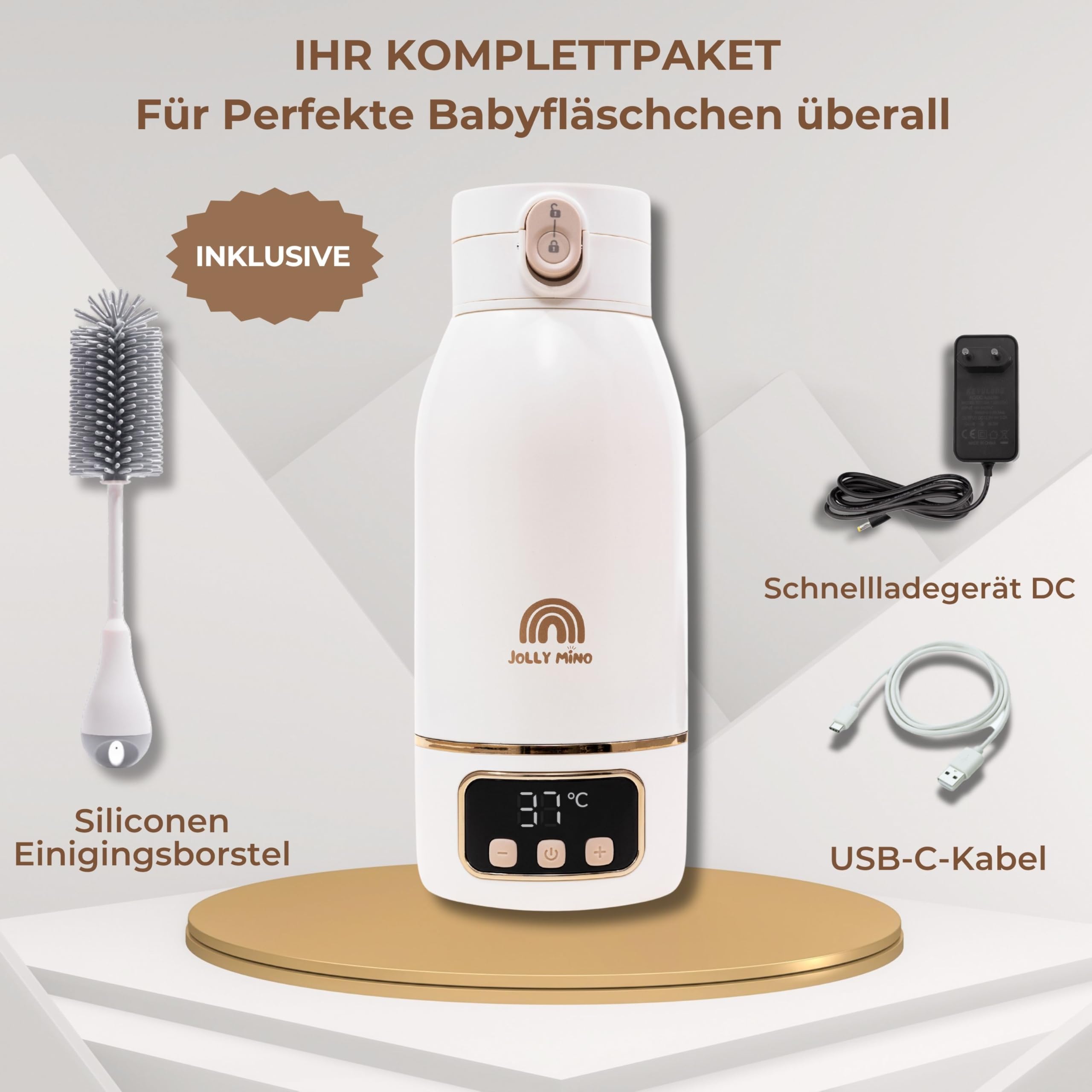 Tragbarer Flaschenwärmer Baby Unterwegs 500 ml – Drahtloser Mobiler Flaschenwärmer – Für Muttermilch & Wasser – Wasserdicht, Edelstahl – Ideal für Nacht, Ausflüge, Auto & Flugzeug