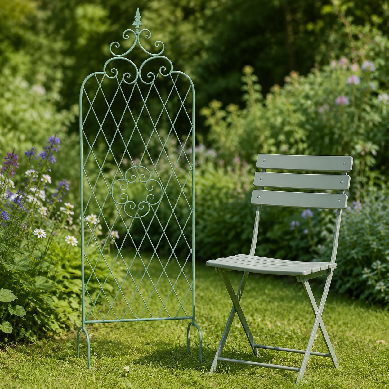Celosía Decorativa de Hierro para Plantas trepadoras, Enrejado Ajustable 123/160/210cm, para Patio y balcón, Estilo rústico, Verde Envejecido