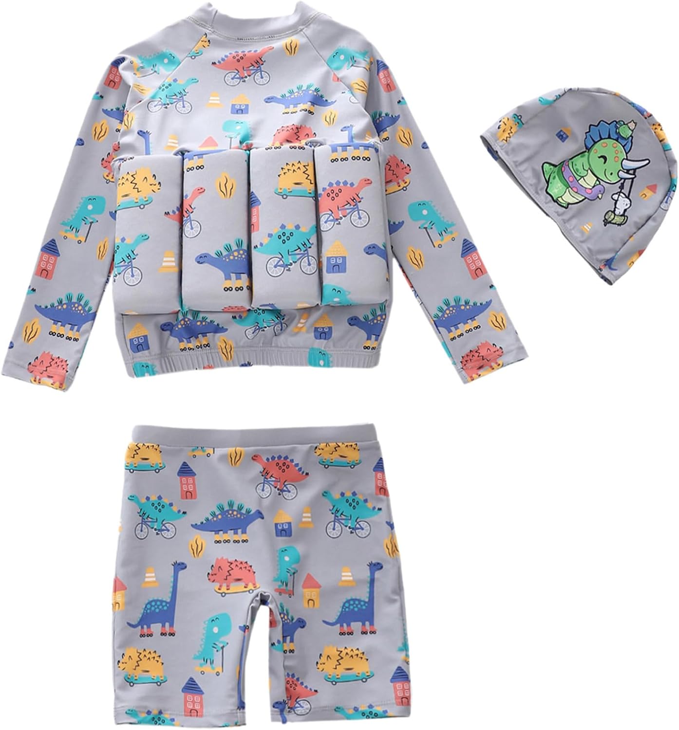 TiaoBug Boys Floating Suits Swimsuit with Cap Cartoon Printed Swimming Suit for Summer Beach Swimming Sets