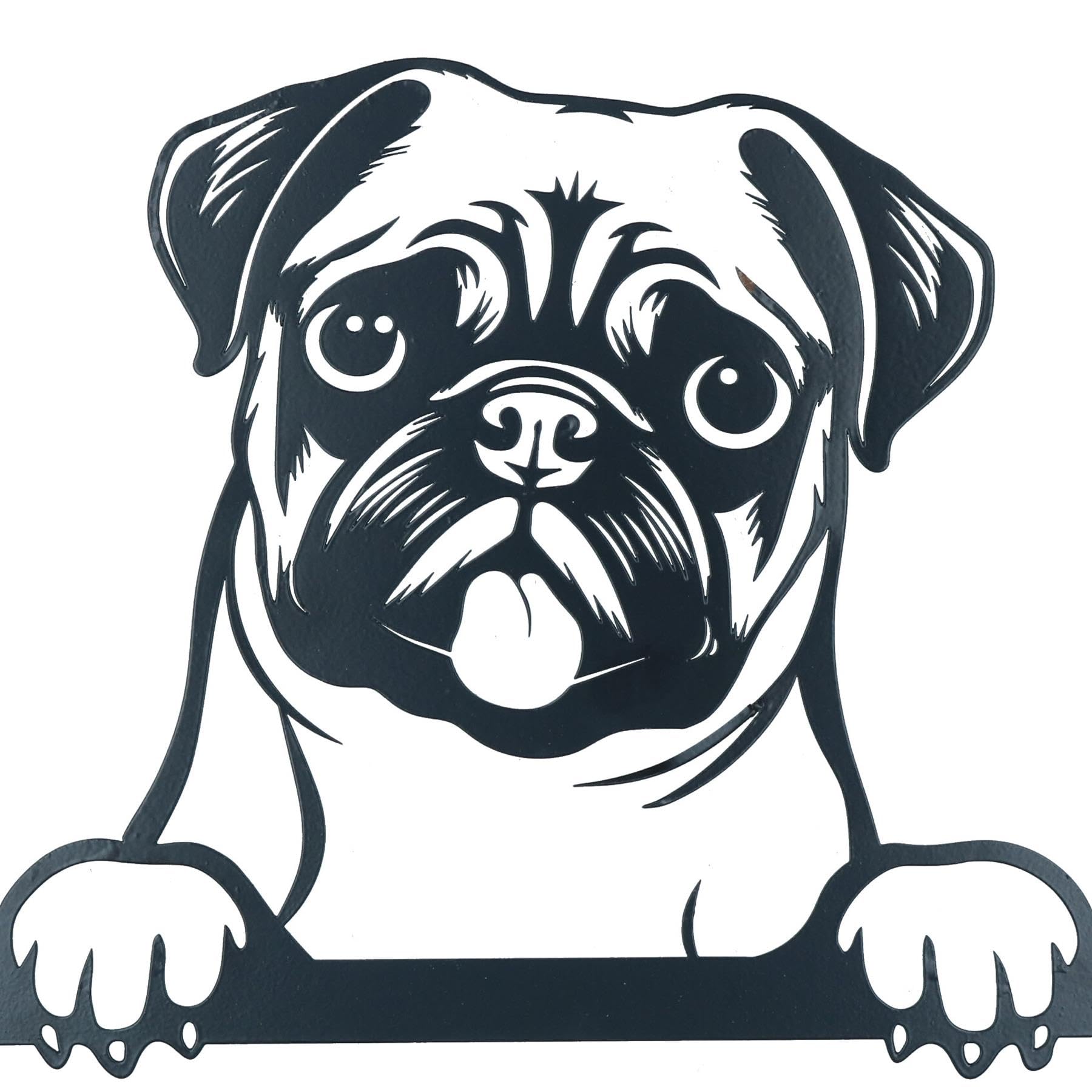 Ab Tools Black Metal Peeking Bulldog Silhouette With Fixing Plate Garden Ornament Gift