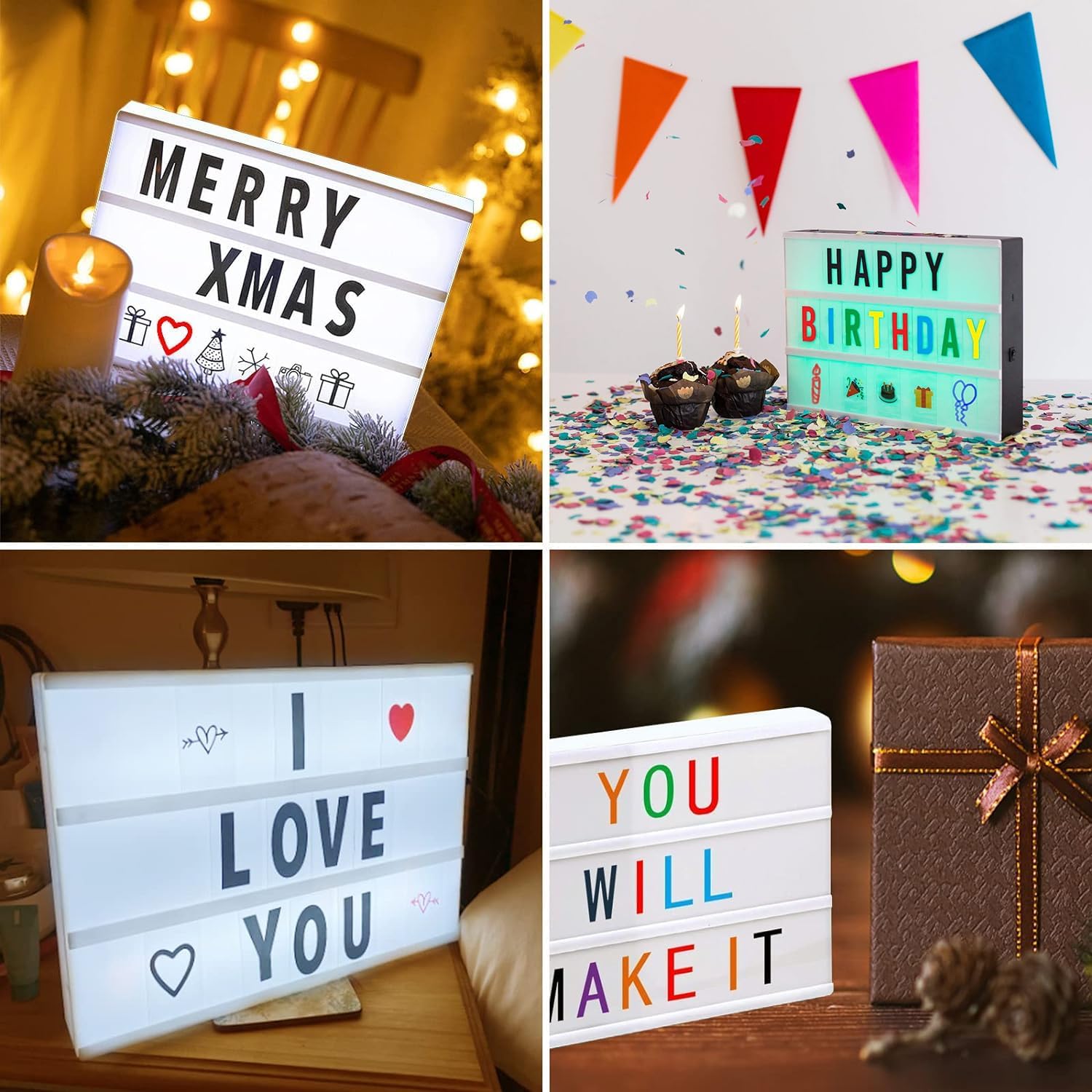 Premium Cinematic Lightbox Letter Set - 293 Pieces (104 Black + 104 Multi-Color + 85 Icons) - New Edition Plastic A4 Lightbox Letters and Symbols for Festive Parties, Weddings, and Christmas Decor