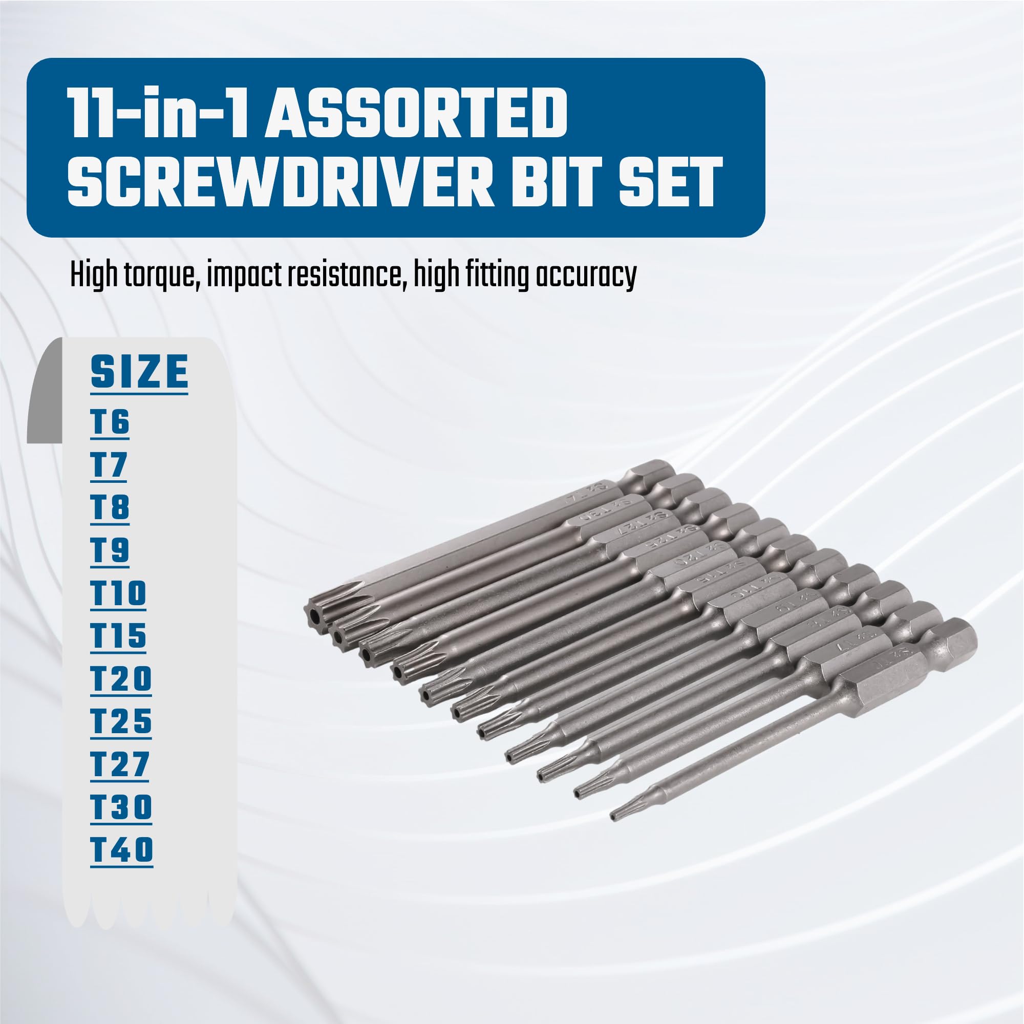 11-teiliges Torx-Bit-Set, T6 Bis T40 – Sicherheitsbits Aus S2-Stahl, Magnetisch, 1/4" Sechskant