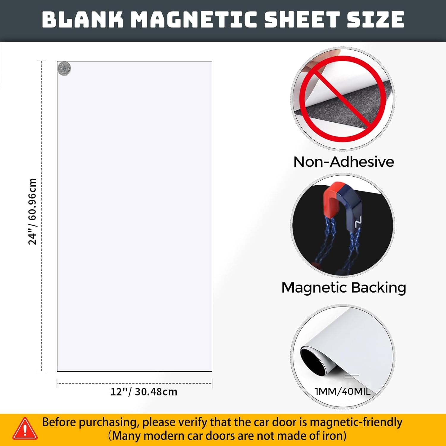 CUHIOY Blank Car Magnetic Sheets - 2 Pack 24"x12" Strong Flexible Car Magnet Sign for Covering Advertising Business and Company Decals（for HOA, Prevent Car Door Bumper Scratches & Dents, 40mils