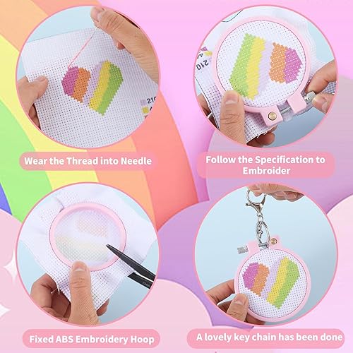 Miniatura 4 de Kits de punto de cruz para principiantes, kits de punto de cruz con estampado de arco iris, kit de bordado para niños, kit de manualidades para