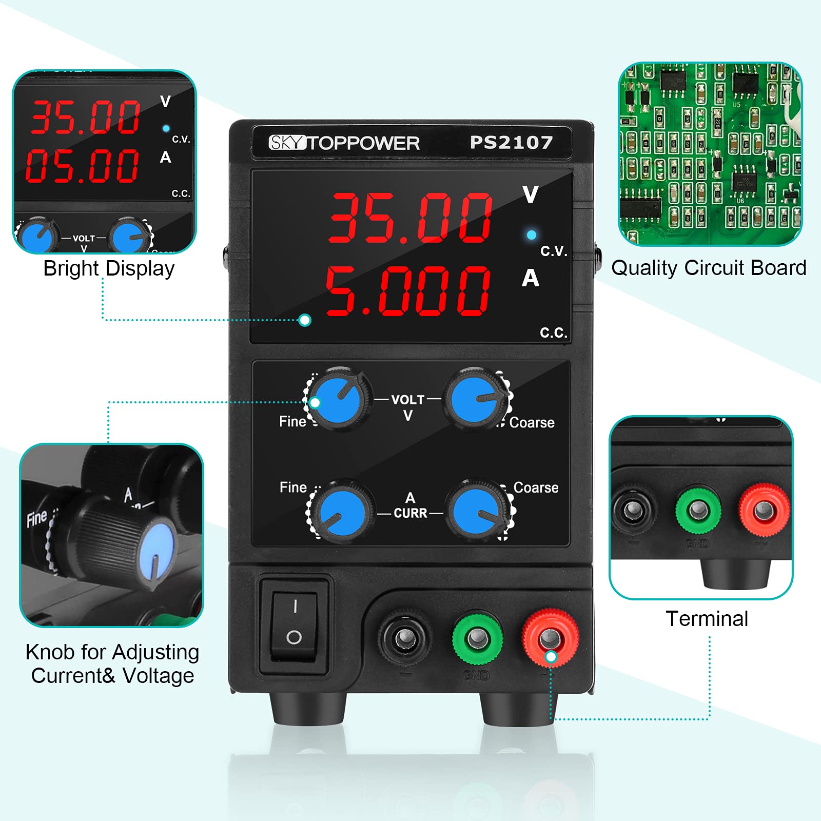 alimentatore da banco Variabile 0-35V 0-5A Alimentatore da Laboratorio utilizzato per l'insegnamento in laboratorio, la riparazione elettronica e l'elettronica audio LCD/veicolo