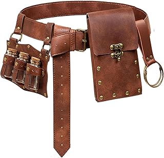 ベルトポーチ ウエストバッグ ファニーパック スチームパンク 携帯電話ホルダー 中世バッグ レザーベルト ルネサンス コスプレ コスチューム アクセサリー, ボトル3本-新品/ブラウン。, 7.1x3.9inch, スチームパンク&中世のセット。
