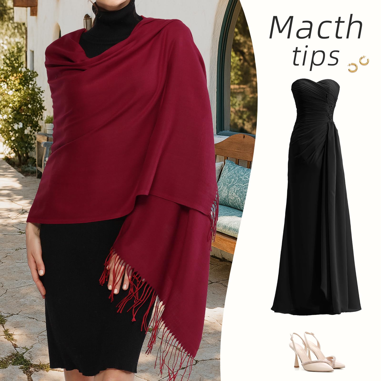 RIIQIICHY Sciarpa Scialle Donna Stola Invernale Pashmina Elegante Cerimonia Con Frange