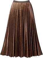 GOOBGS Women's Pleated A-Line High Waist Swing Flare Velvet Midi Skirt - Elegant Loose Fit