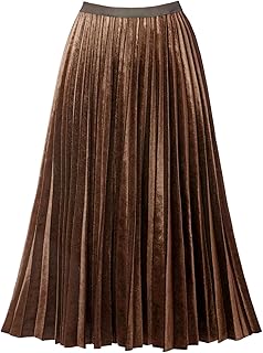 Women's Pleated A-Line High Waist Swing Flare Midi Skirt