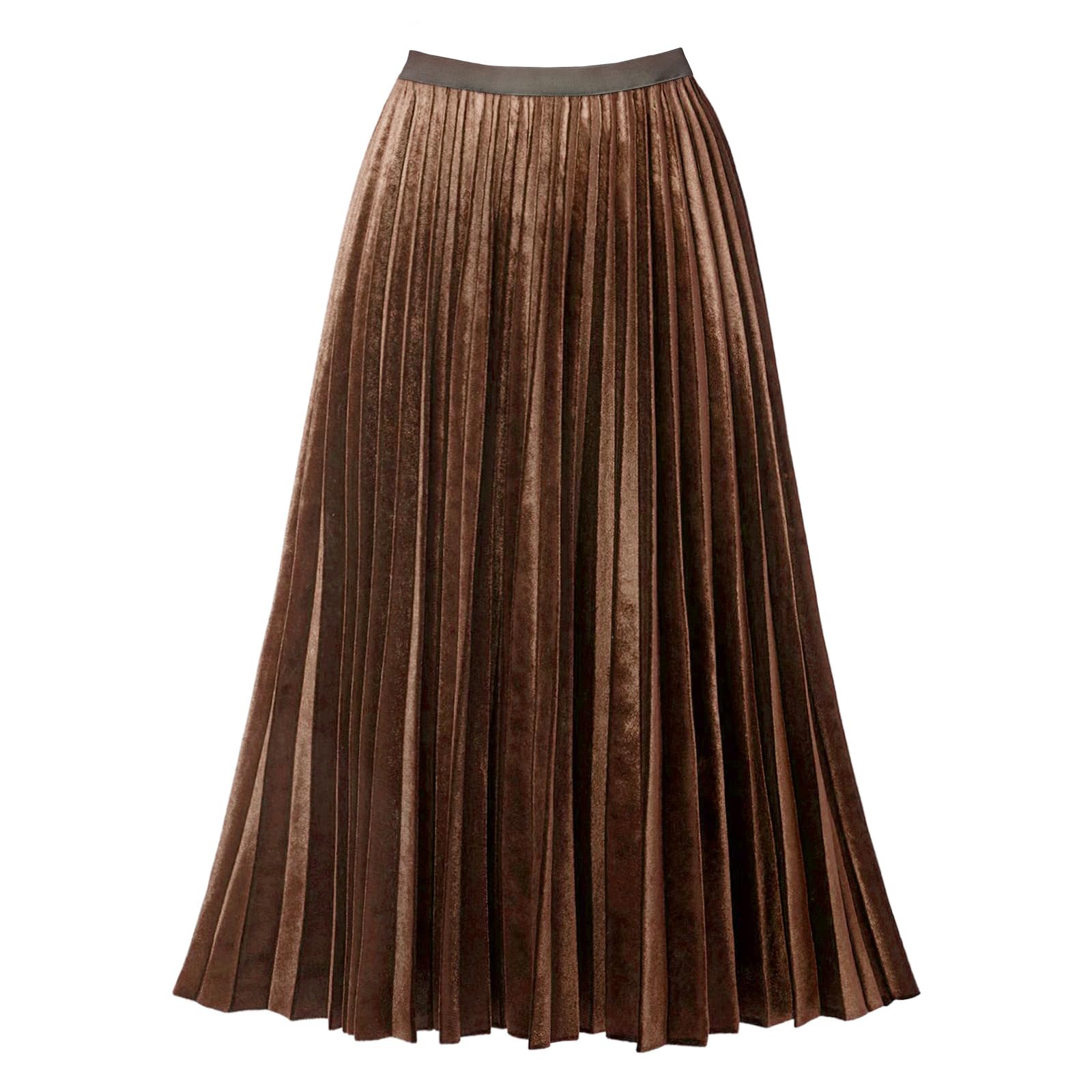 GOOBGS Womens Pleated A-Line High Waist Swing Flare Midi Skirt