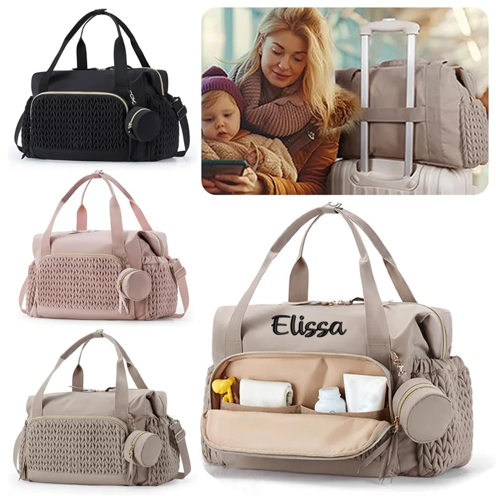 Nome personalizzato Borsa per pannolini mamma Organizzatore Passeggino Grande Capacità Tasca Isolata Fasciatoio