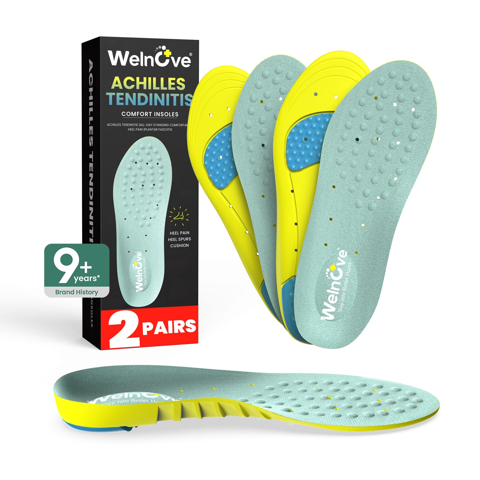 Welnove Achilles Tendonitis Relief Insoles, 2 Pairs