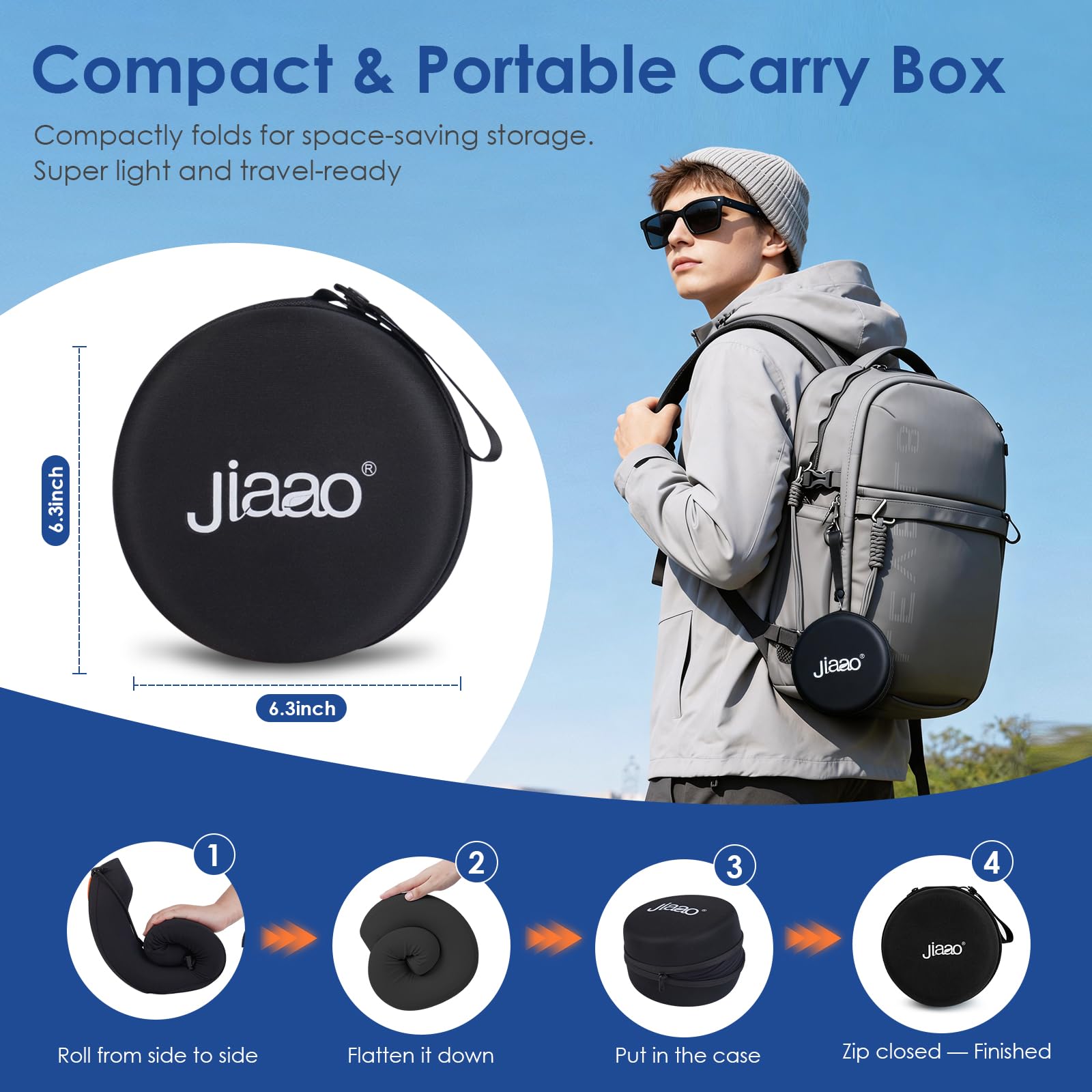 jiaao Travel Pillow - Cuscino cervicale in memory foam per aerei, con collare regolabile, include occhiali per dormire, tappi per le orecchie e custodia per riporre oggetti, ideale per viaggi in aereo