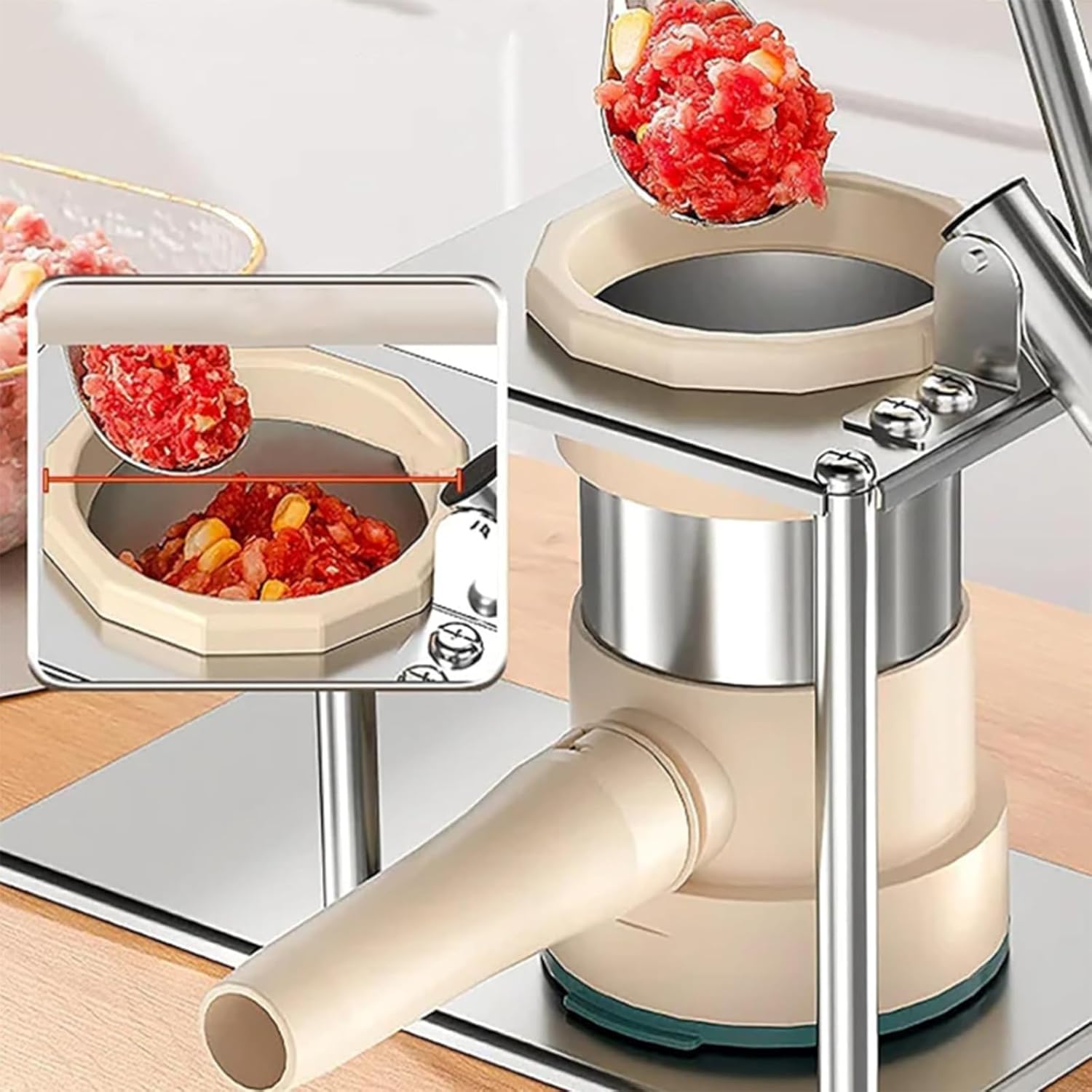 This Vertical Manual Sausage Stuffer is Durable and Suitable for Making Homemade Sausages; It's an Ideal Kitchen Tool for Meat Lovers.