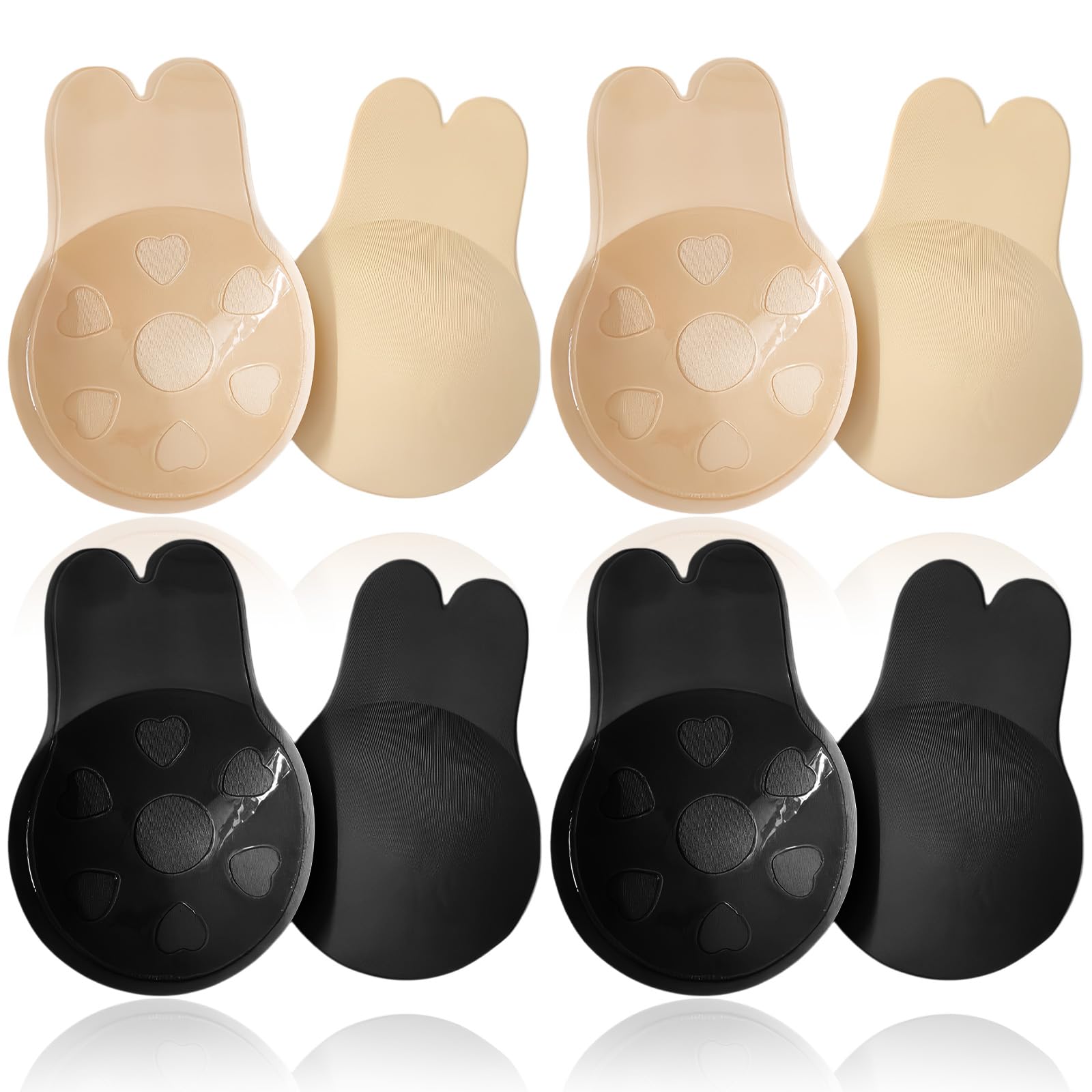 nvgod 8 Pcs stick on Bra for Backless Dress,Strapless Bra for Woman,4 Pair Beige & Black Color Nipple Cover for Women,Reusable Stick on Bras Push Support with Soft Lift Pads Suit Deep Neck and Backless-picture-56