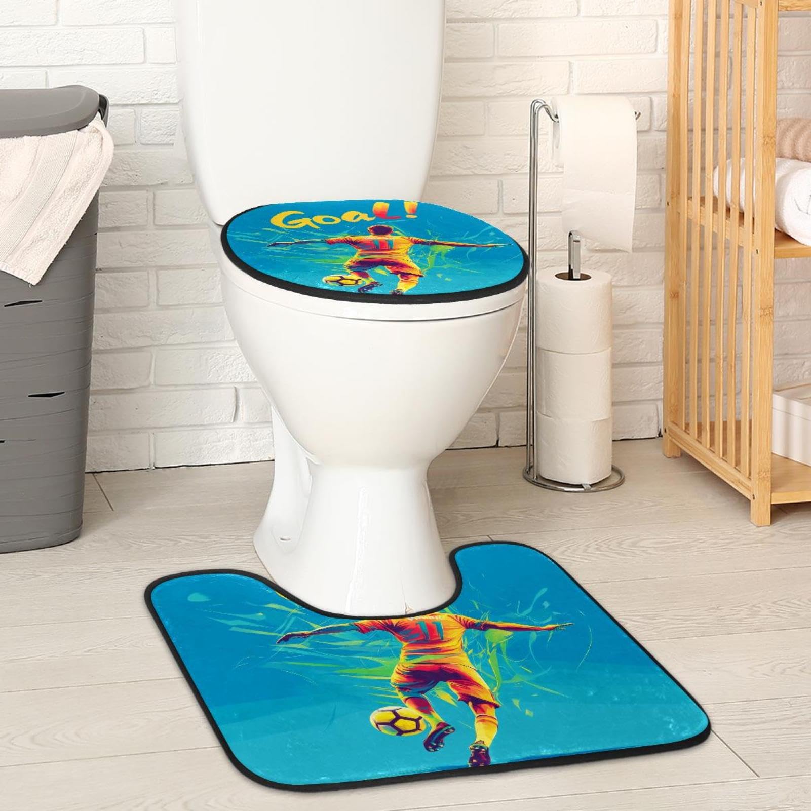 2 Pieces Flannel Toilet Contour Mat and Toilet Lid Cover, Soft Toilet Lid Cover Set Machine Washable Non Slip Contour Mat for Bathroom Decor Accessories