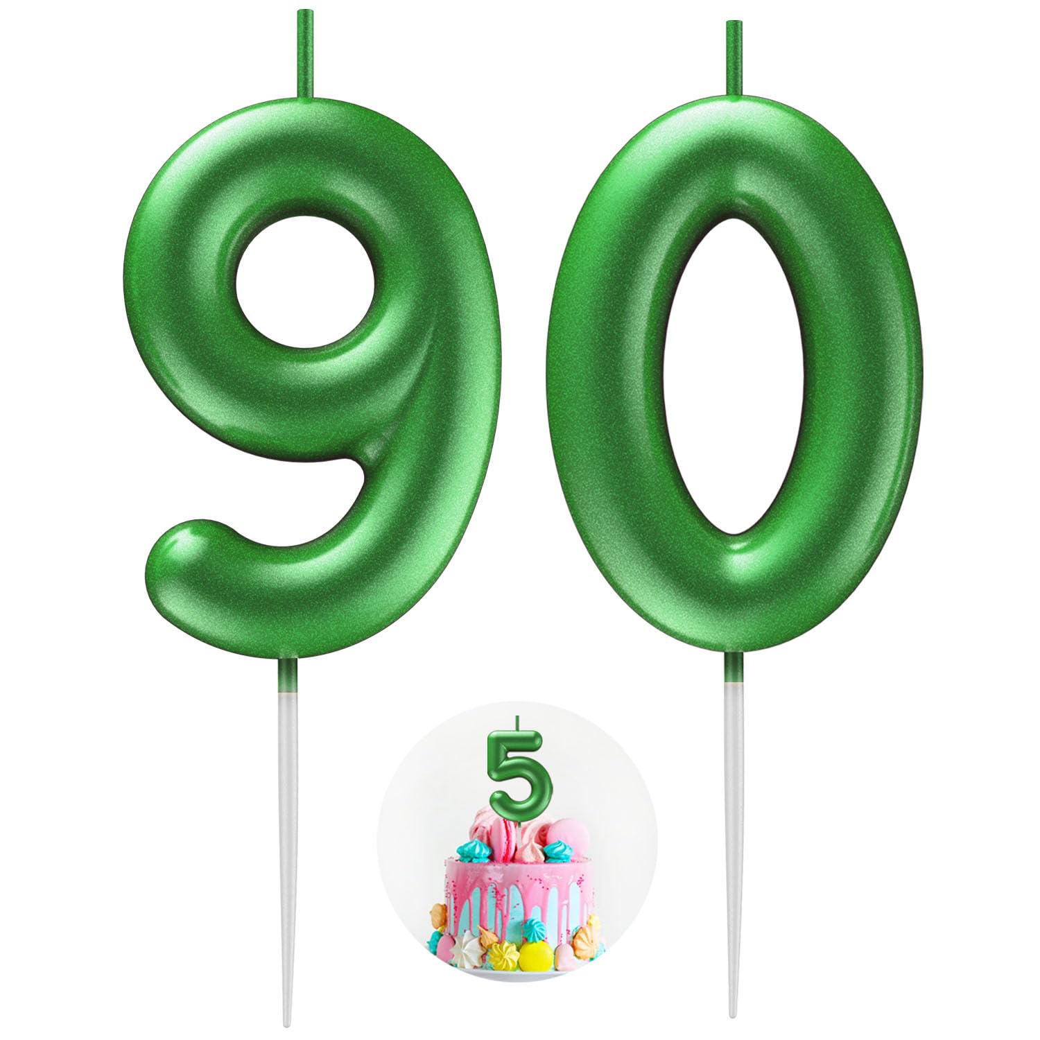 Green Number 90 Candle Happy Birthday 3D Number Candles for Birthday Cake Party Decoration Wedding Anniversary Celebration Supplies