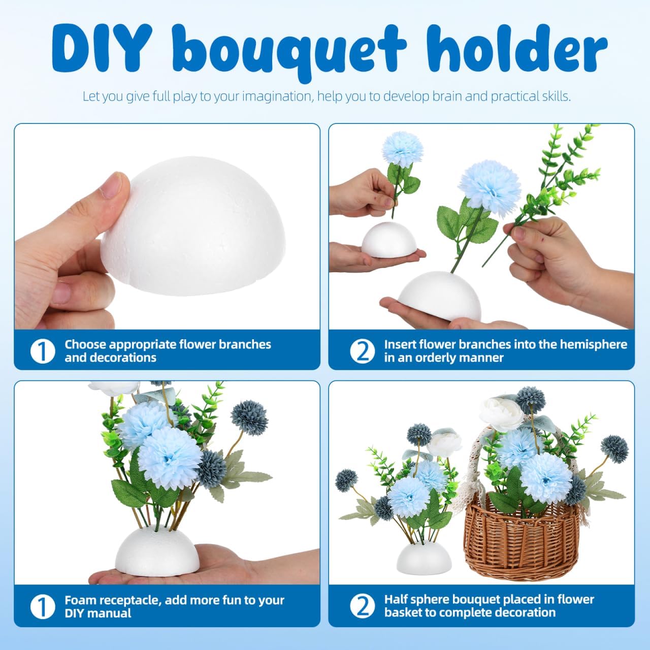 BESTOYARD 20Pcs Floral Foam Half Sphere, 4 Inch Styro Foam Balls for Artificial Flowers, White Round Arrangement Supplies, Bouquet Holder for Wedding, Plant Bouquet
