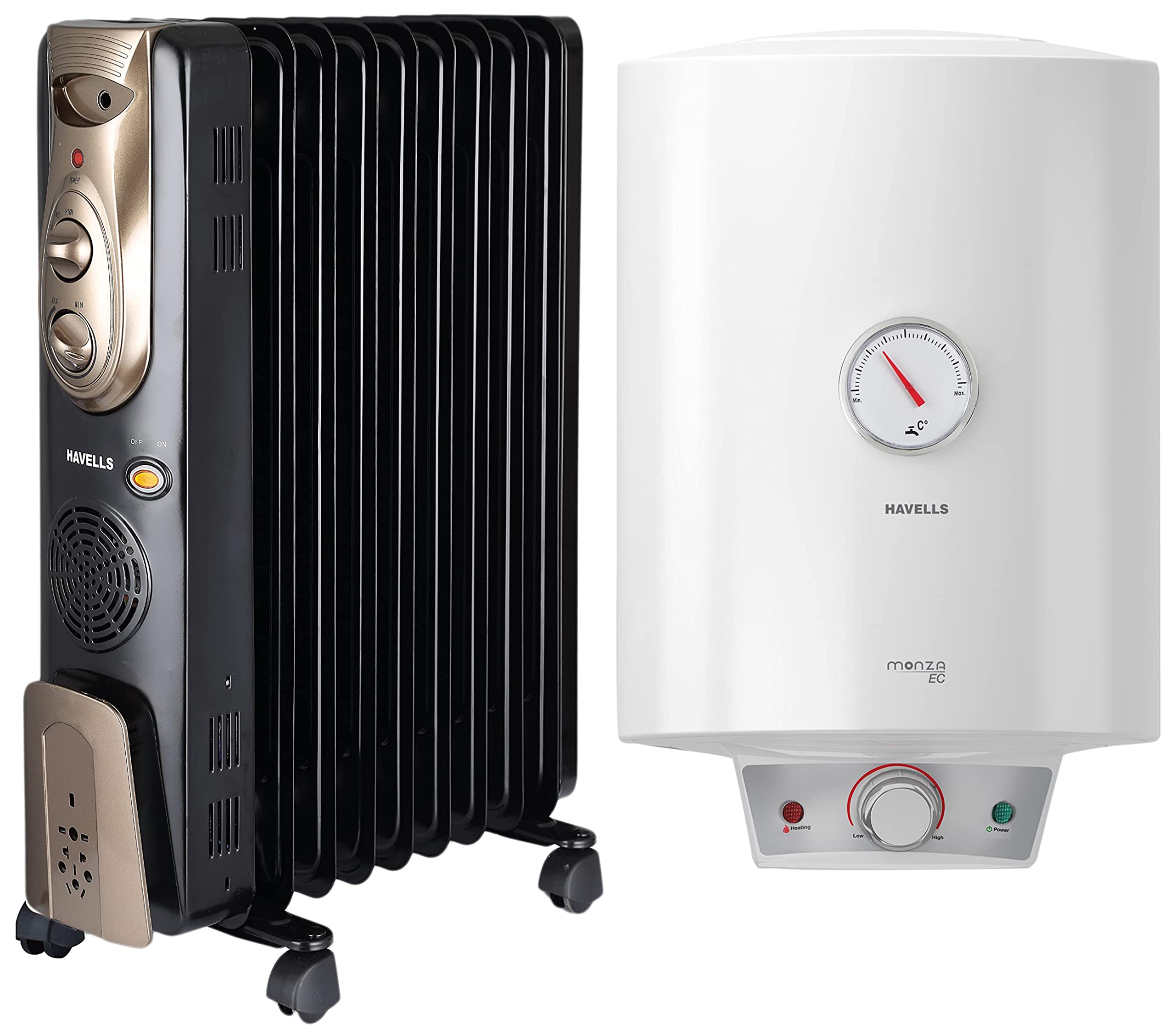 Buy Havells Monza EC 15-Litre Storage Water Heater with Flexi Pipe (White)  u0026 Havells OFR - 9Fin 2400-Watt PTC Fan Heater (Black) Online at Low Prices  in India - Amazon.in