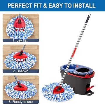 4 Pack Mop Replace Heads for 2 Tank System, Spin Mop Replacement Head, Fluffy Microfiber Mop Refill Replace Head, Machine Washable, All Hard-surfaced Floors Cleaning