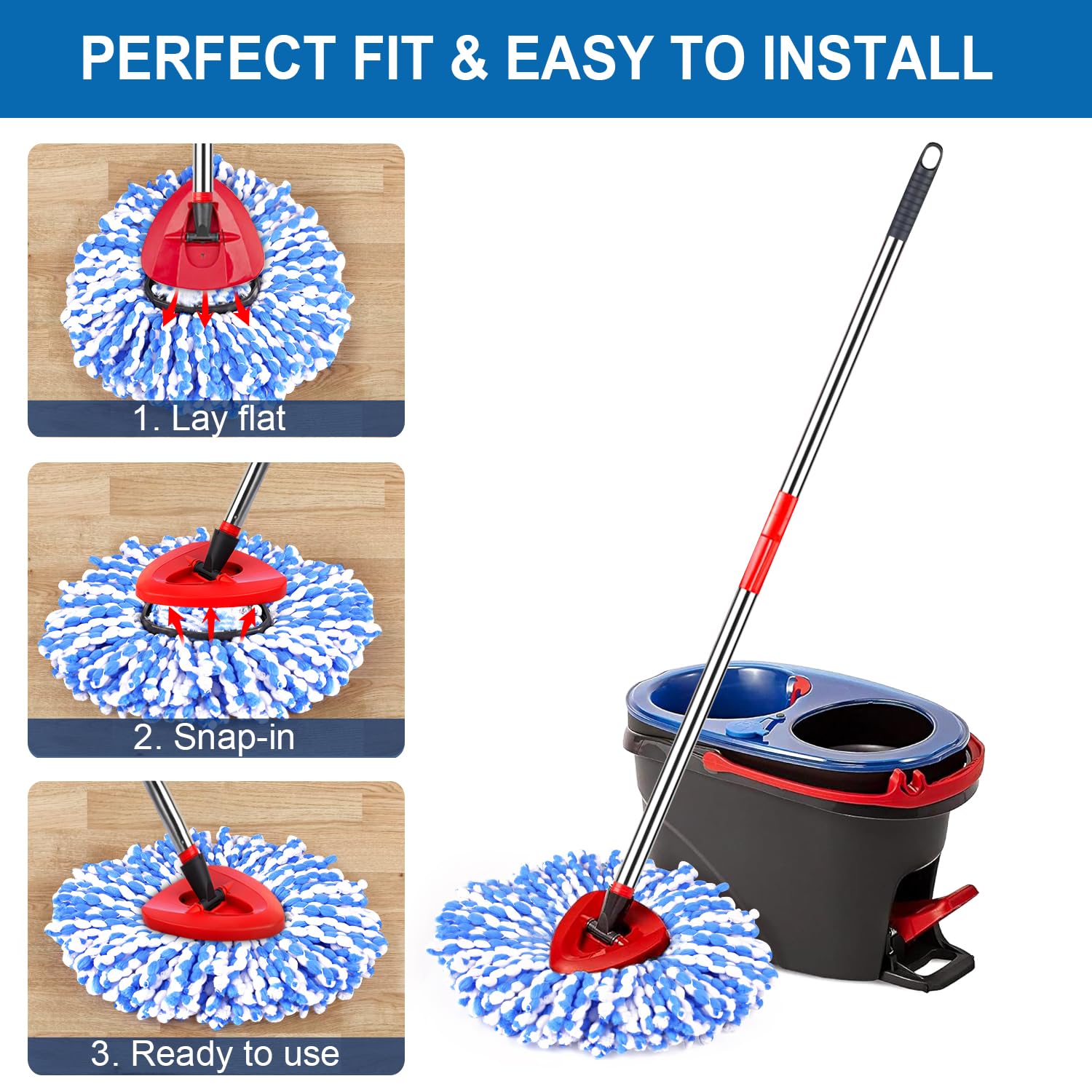 Paquete de 4 cabezales de repuesto de fregona para sistema de 2 tanques, cabezal de repuesto de fregona giratoria, cabezal de repuesto de microfibra esponjosa, lavable a máquina, limpieza de suelos de