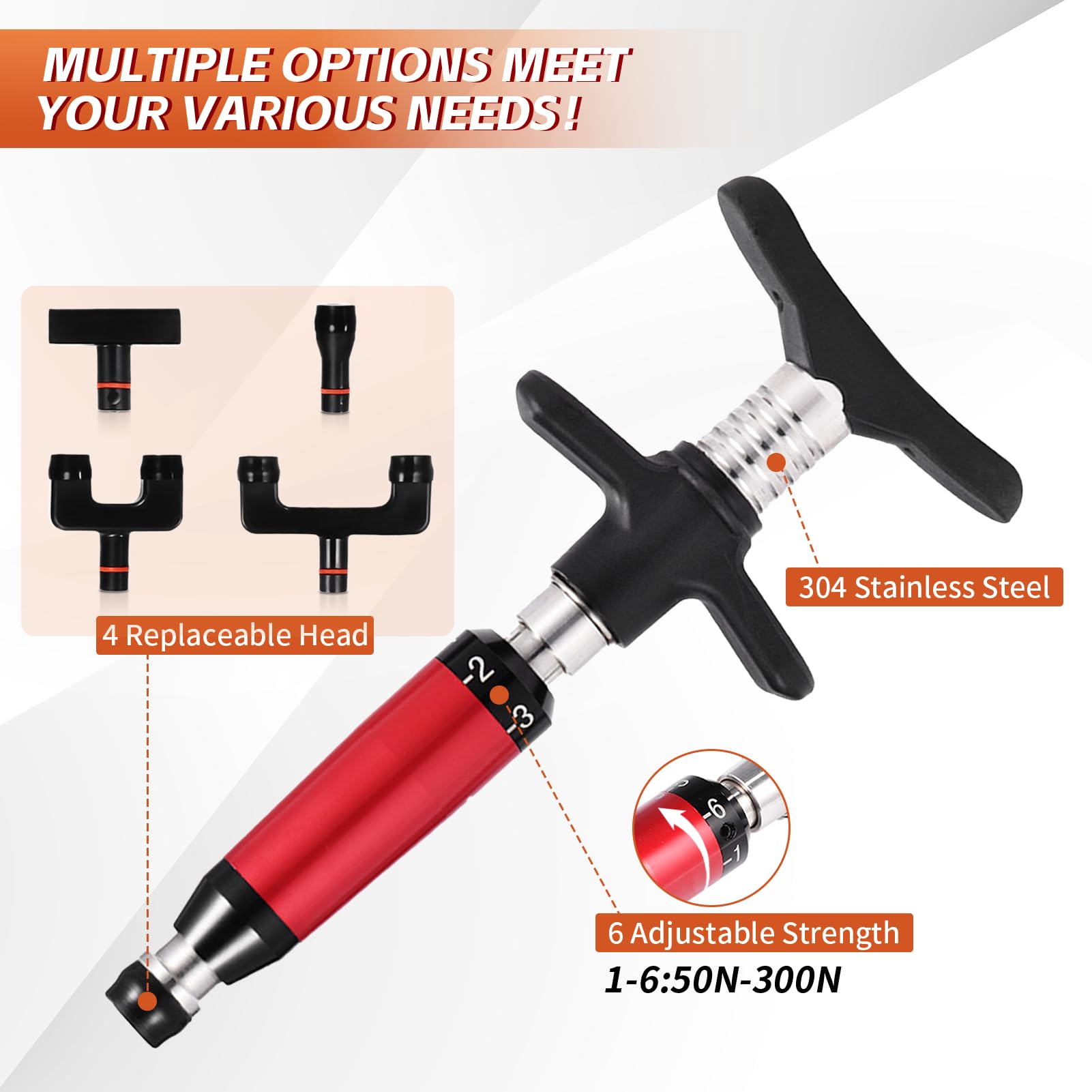 Quiropráctico Manual, Herramienta Masajeadora De Acero Inoxidable, Masajeador De Ajuste Espinal Con Cuatro Cabezales De Masaje Repetibles(quad de mano)