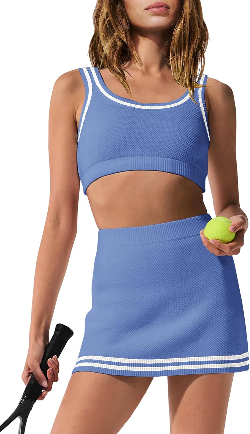 Nirovien Womens Workout Sets 2 Piece Tennis Skorts Sets Athletic Gym Golf Outfits Tank Top and Skirt with Shorts
