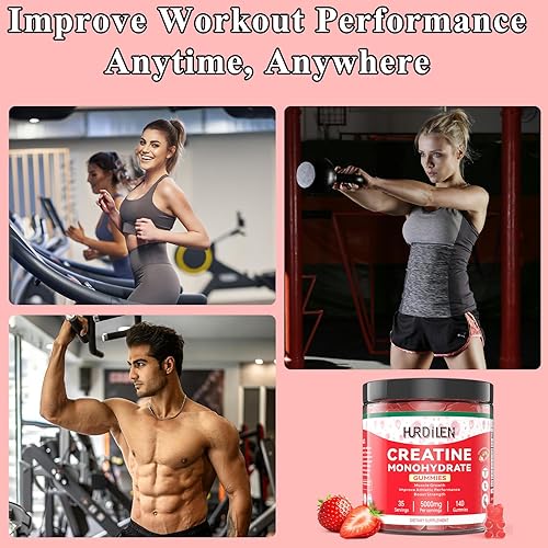 Miniatura 7 de 140 gomitas de monohidrato de creatina, 5000 mg de monohidrato de creatina sin azúcar para mujeres y hombres con L-taurina, vitamina B12 para fuerza