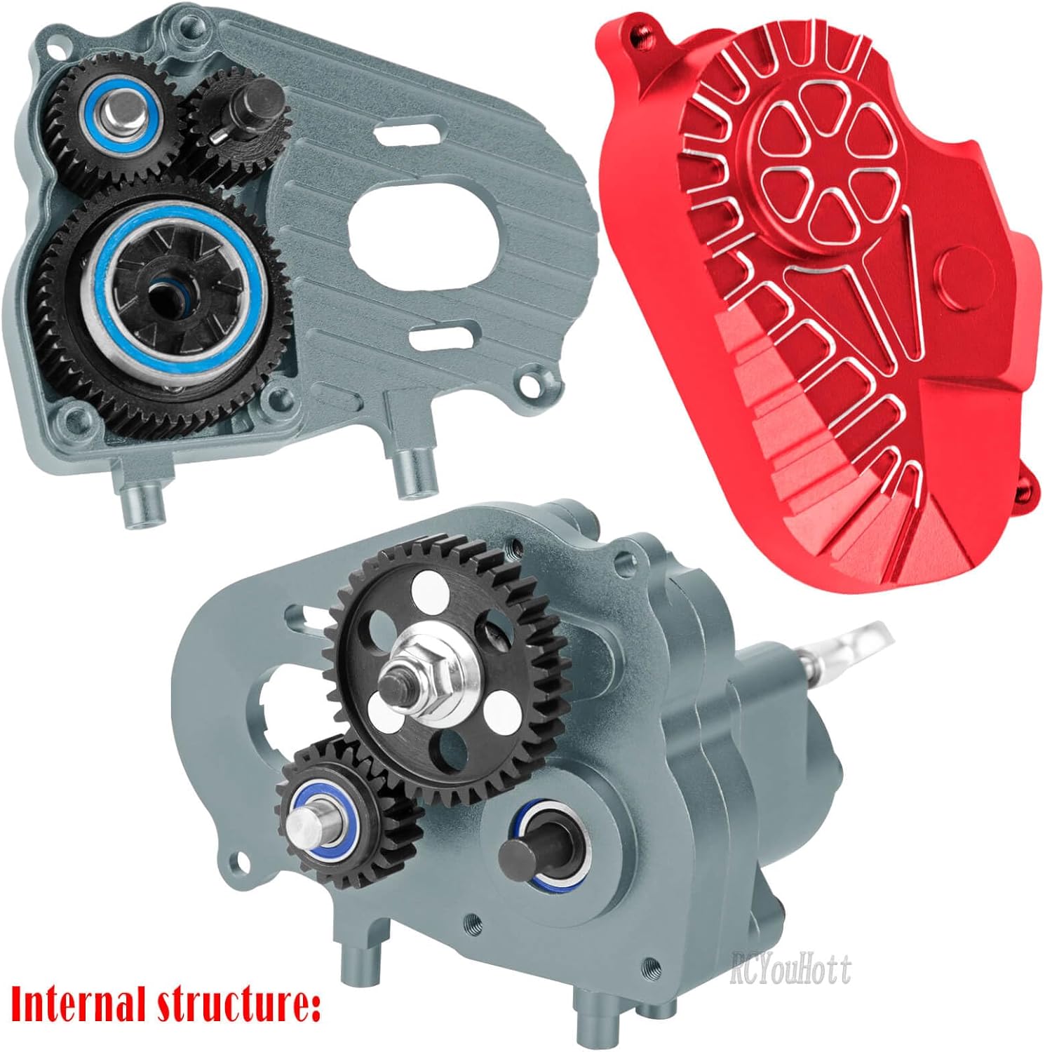 RC Transmission Gearbox Upgrades Part for 1/10 SCX10 AXI03004 Capra 1.9 UTB,Aluminum Complete Transmission Case Hops Up,Red-Titanium