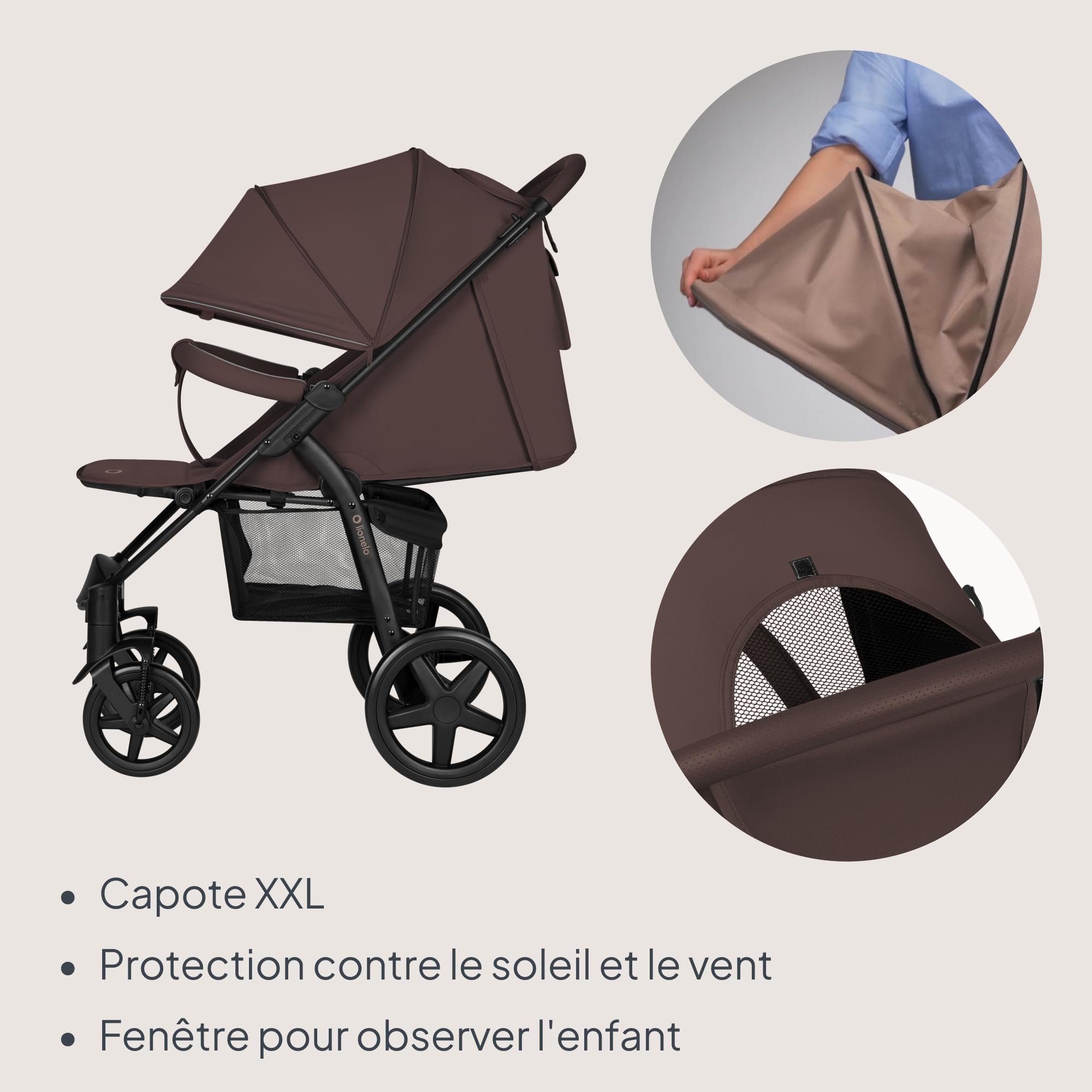 Lionelo ANNET PLUS Poussette, Bebe à 22 kg, Auvent XXL, pliage rapide | Chancelière Moustiquaire Porte-Gobelet, Réglage du Dossier Jusqu’à la Position Couchée, Harnais à 5 points, Roues EVA